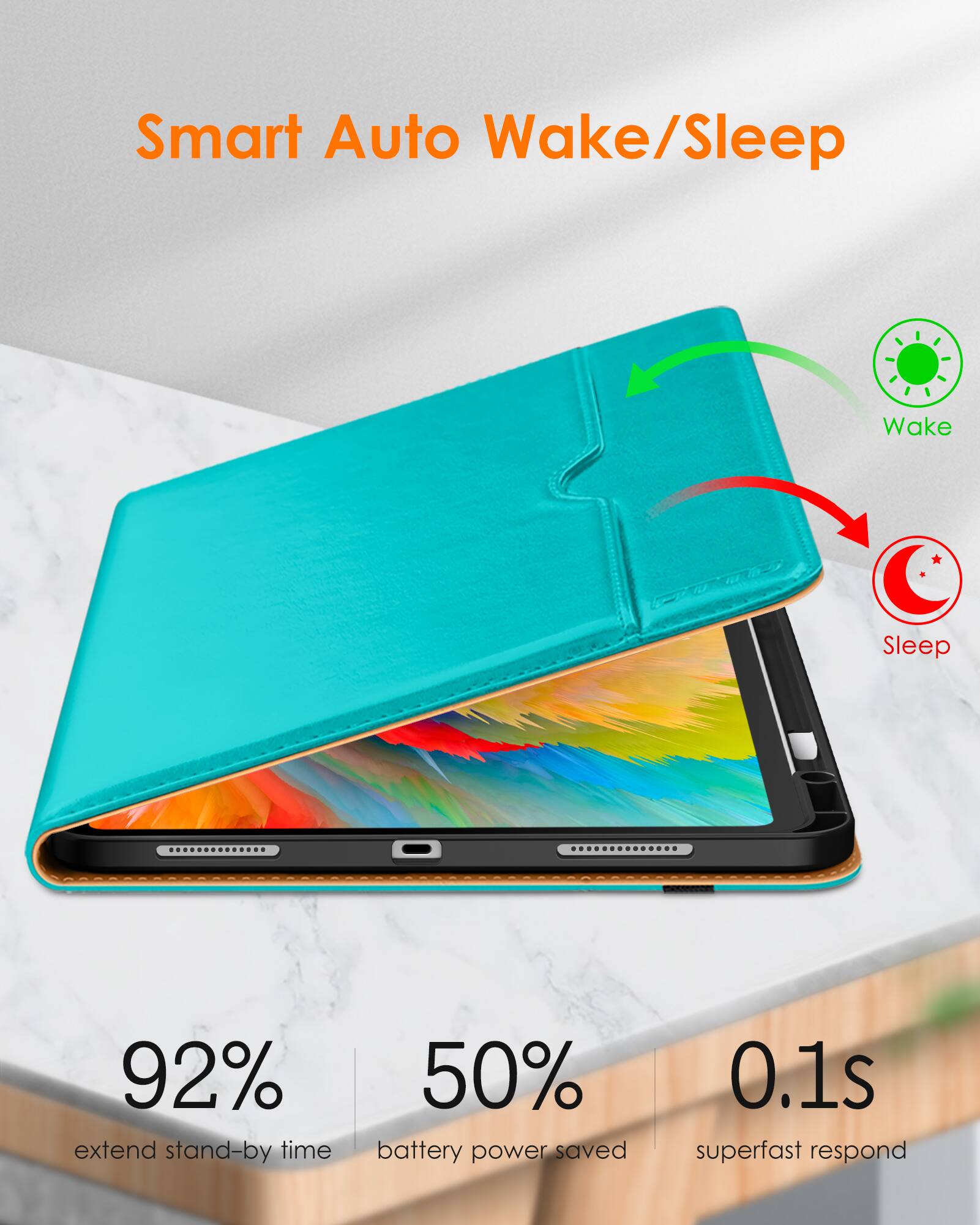 Smart Auto Wake/Sleep

- 92% extend stand-by time
- 50% battery power saved
- 0.1s superfast respond

Wake
Sleep