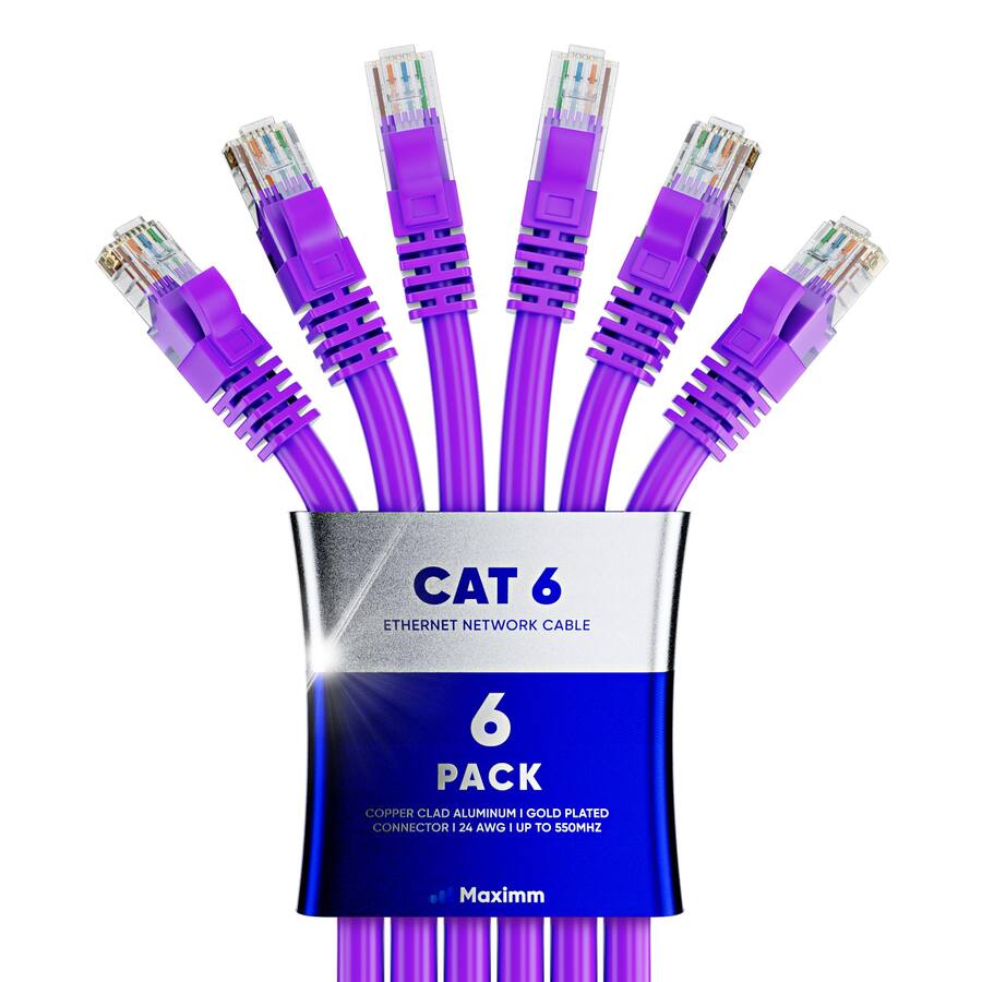 Maximm Cat 6 Ethernet Cable 50 ft (6 Pack) UTP, 10Gbps, 550MHz CAT6CCA ...