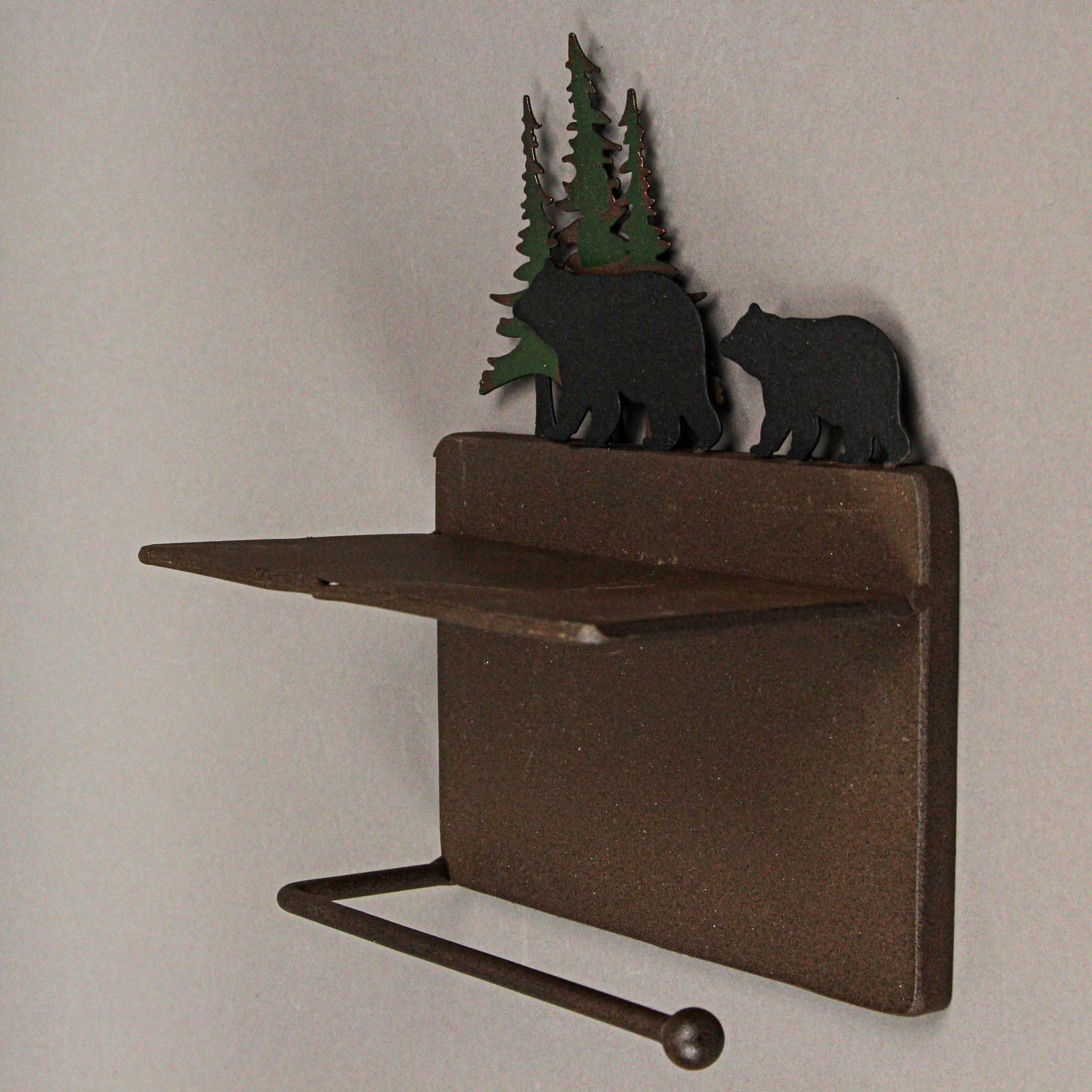 Alt View 9. Mayrich Company - Rustic Brown Painted Metal Walking Bear Toilet Paper Roll Holder With Phone Shelf - Multicolored.