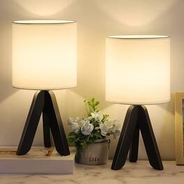 Oumilen - Set of 2 Black Tripod Table Lamps – Mid-Century Modern Linen Shade Nightstand Lamps with In-Line Switch