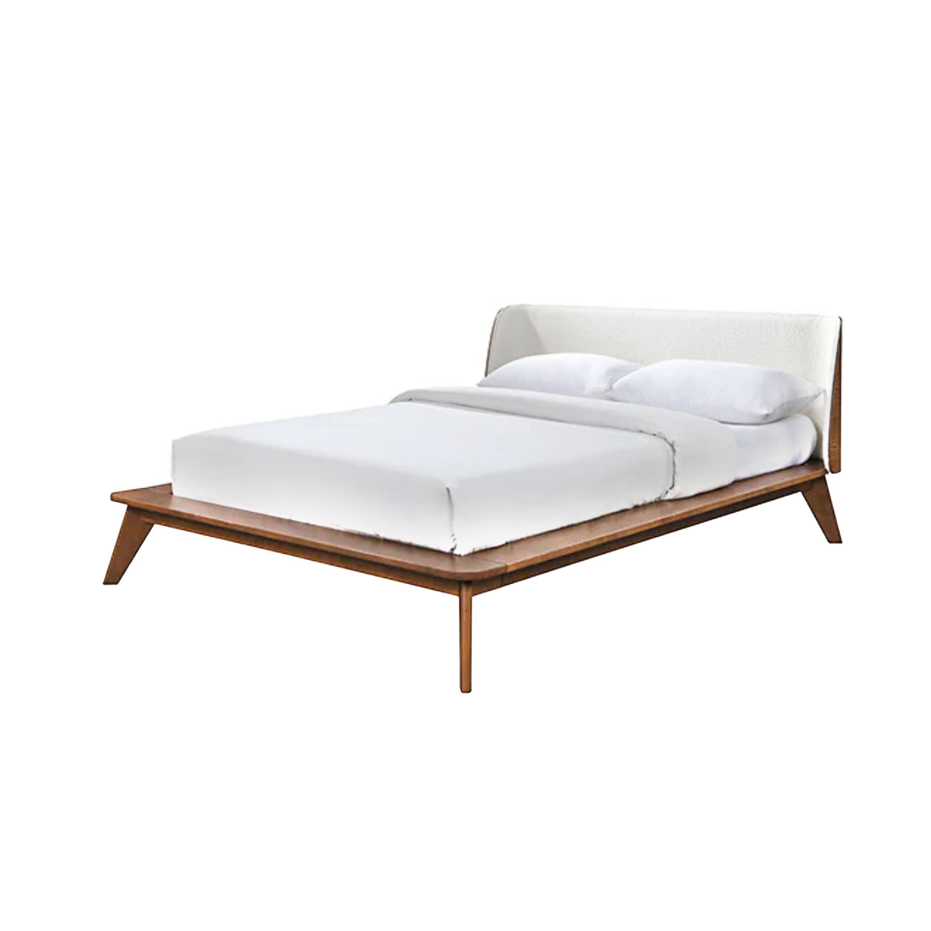 Manhattan Lane - Linzy King Size Bed w Beige Boucle Winged Headboard - Walnut Brown, Beige