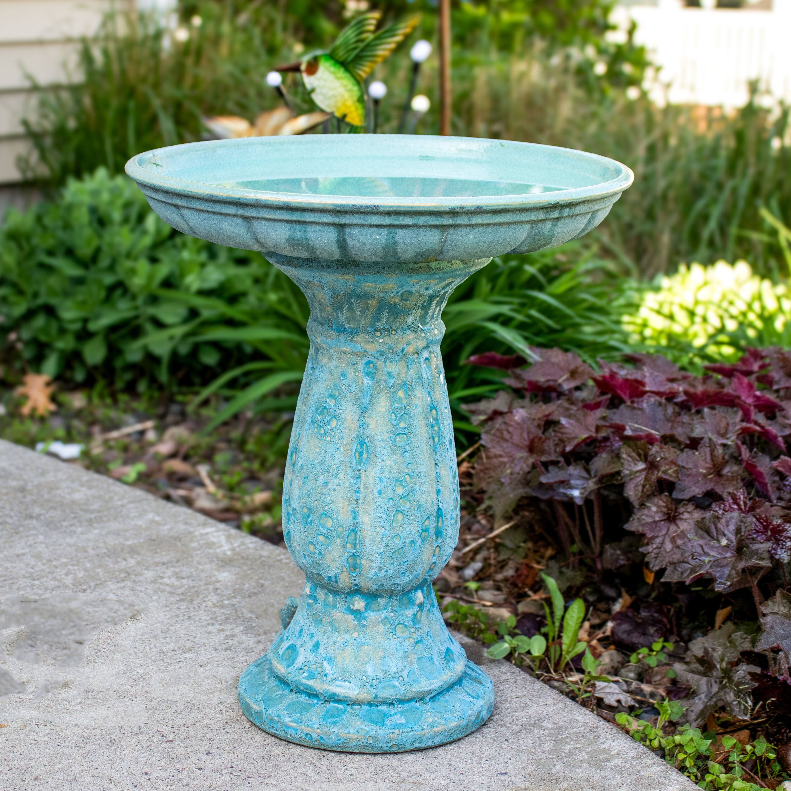 Alt View 1. Sunnydaze - Avignon Lava Finish Ceramic Bird Bath - 18.75" H - Cyan.