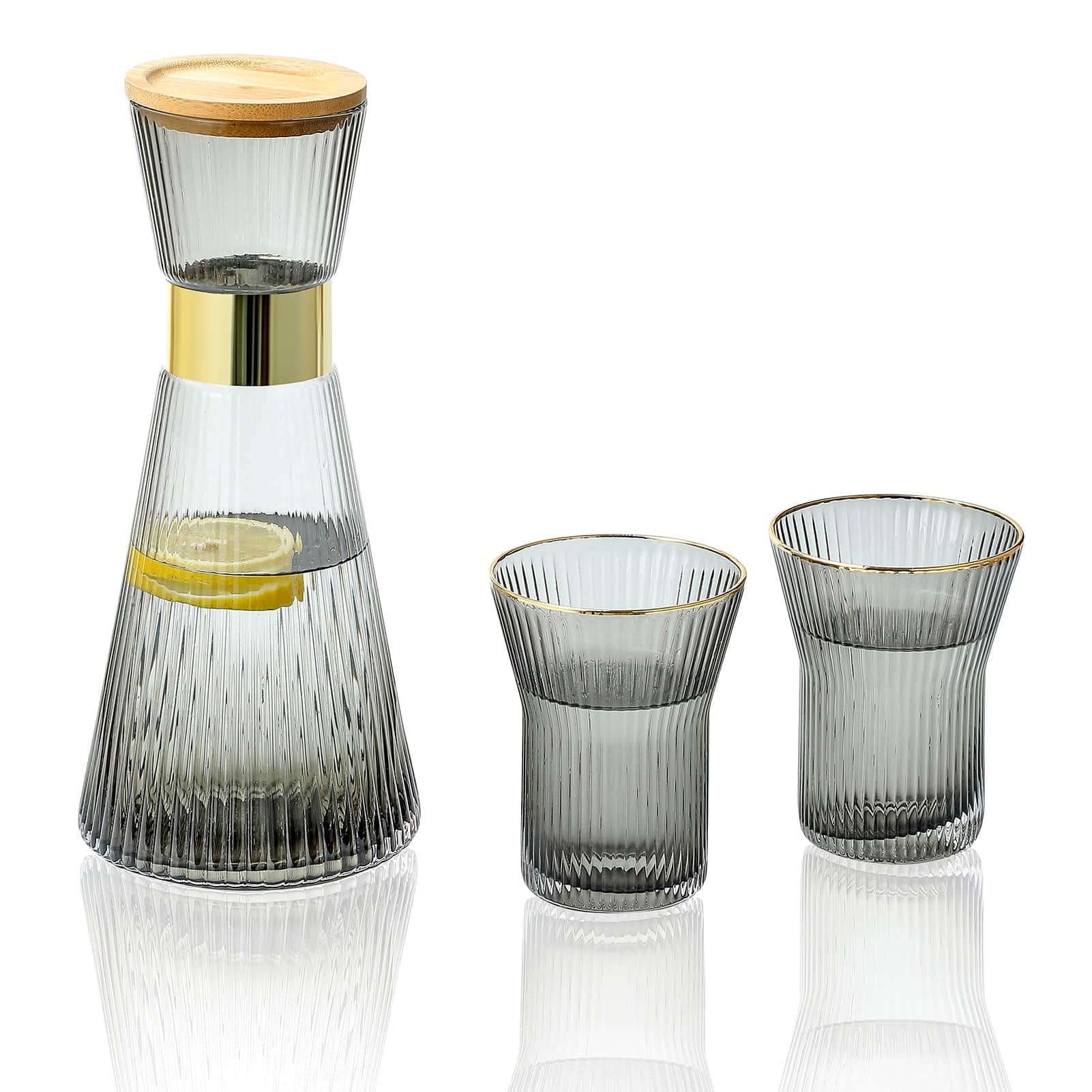 BreeBe - Hand-Blown Bedside Carafe and Glasses Set - Gray
