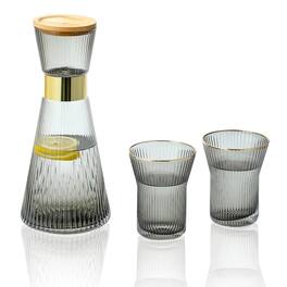 BreeBe - Hand-Blown Bedside Carafe and Glasses Set - Gray