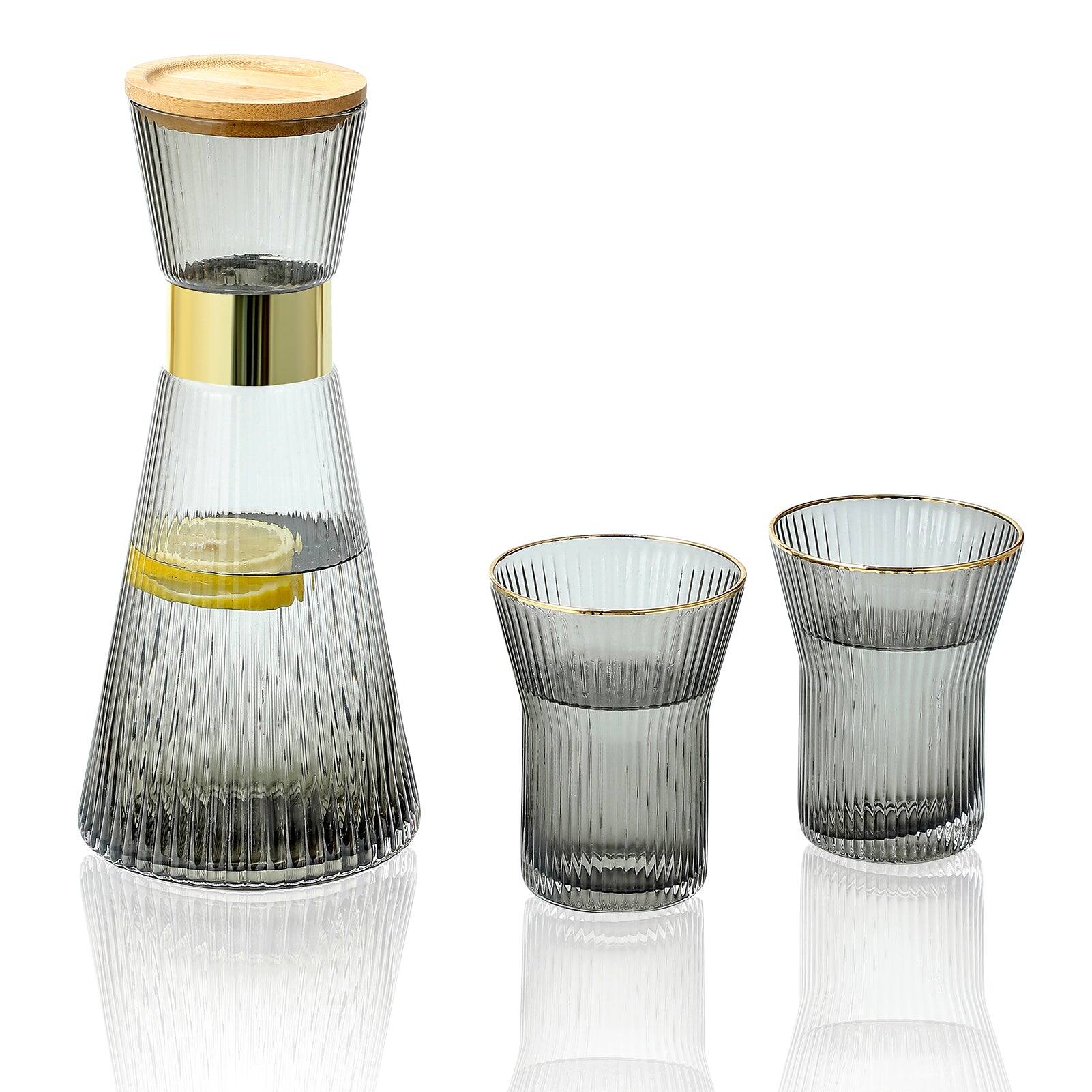 Front. BreeBe - Hand-Blown Bedside Carafe and Glasses Set - Grey.