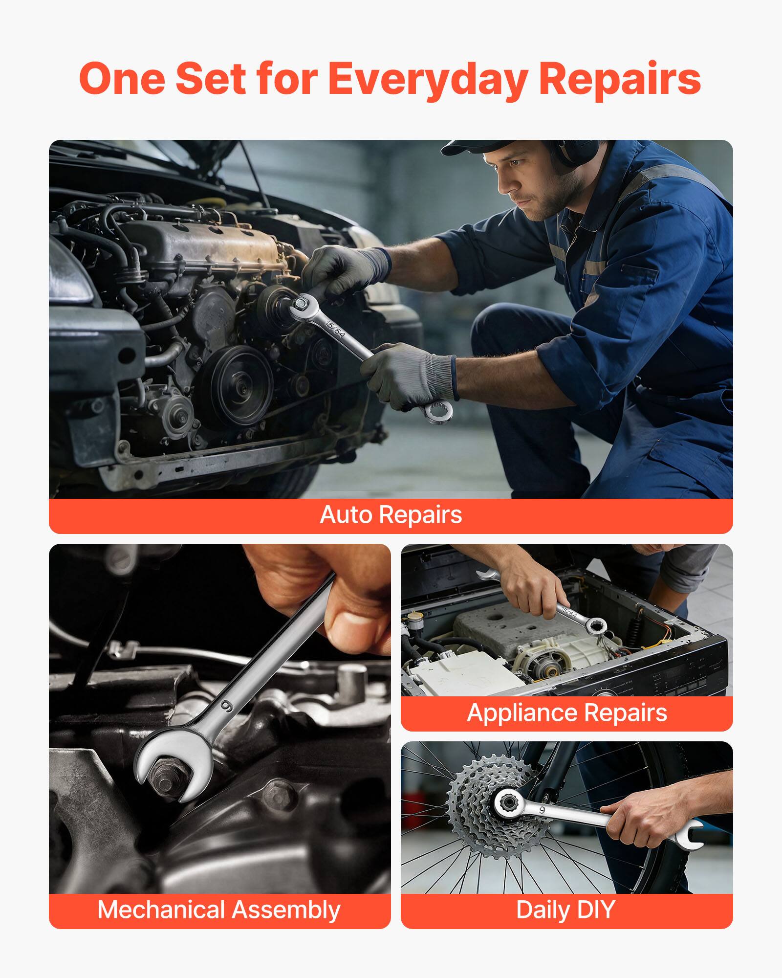 One Set for Everyday Repairs

Auto Repairs  
Appliance Repairs  
Mechanical Assembly  
Daily DIY