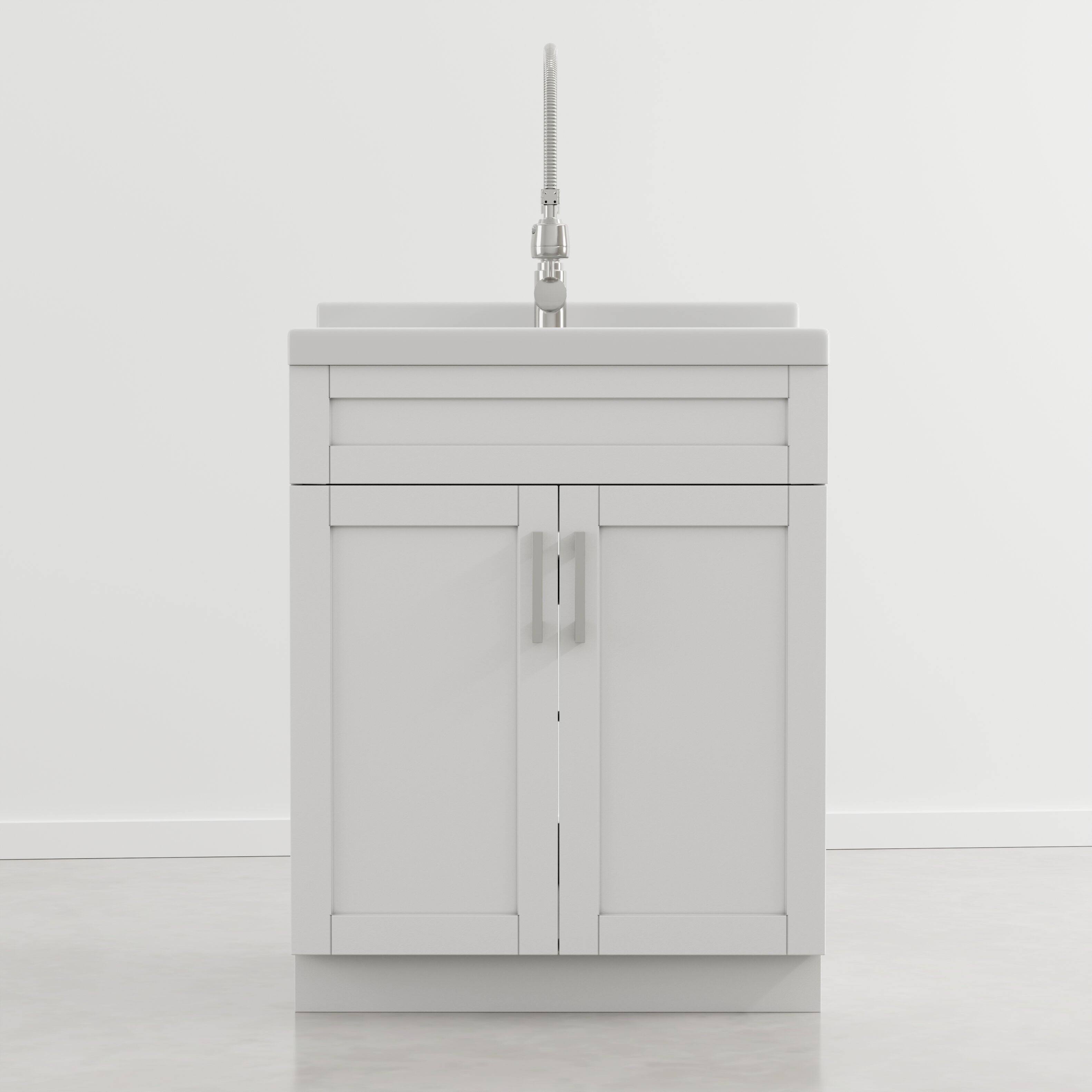 Left. Simpli Home - Hennessy 28 inch Wide Utility Sink and Laundry Cabinet, Glacier White - Glacier White.