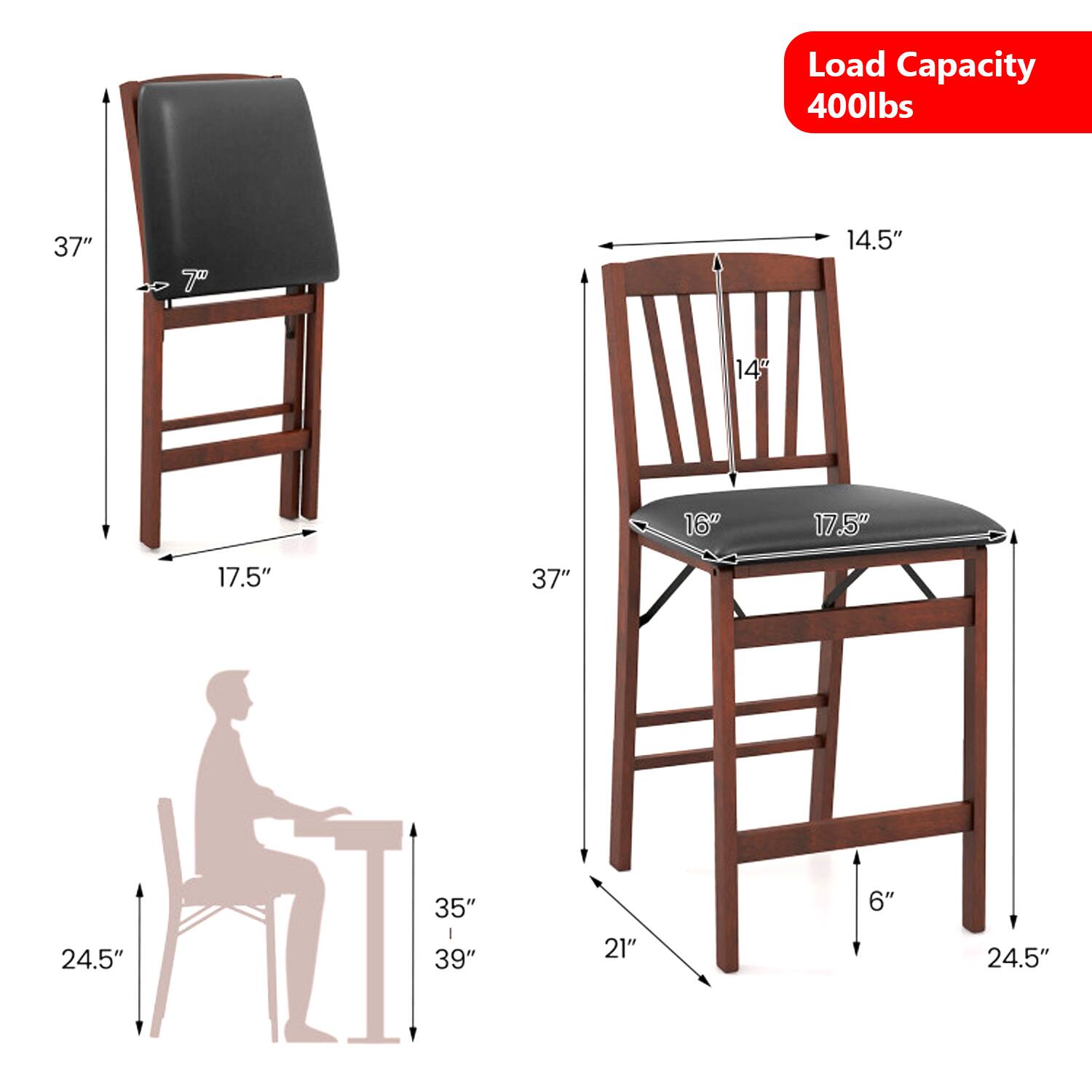Load Capacity 400lbs  
37"  
7"  
14.5"  
14"  
16"  
17.5"  
17.5"  
37"  
24.5"  
35" - 39"  
21"  
6"  
24.5"