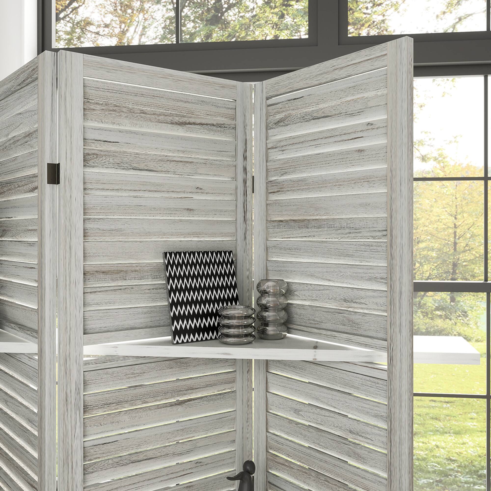 Alt View 8. Homcom - Room Divider, 4 Panel Wood Privacy Screen with Display Shelves and Folding Storage for Bedroom or Home Office - White.