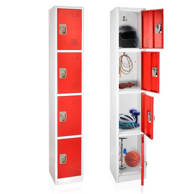 Alt View 4. AdirOffice - Storage Locker 629-Series 72" H 4-Tier Steel Key Lock 4-Shelf Locker with Key Lock - Red.