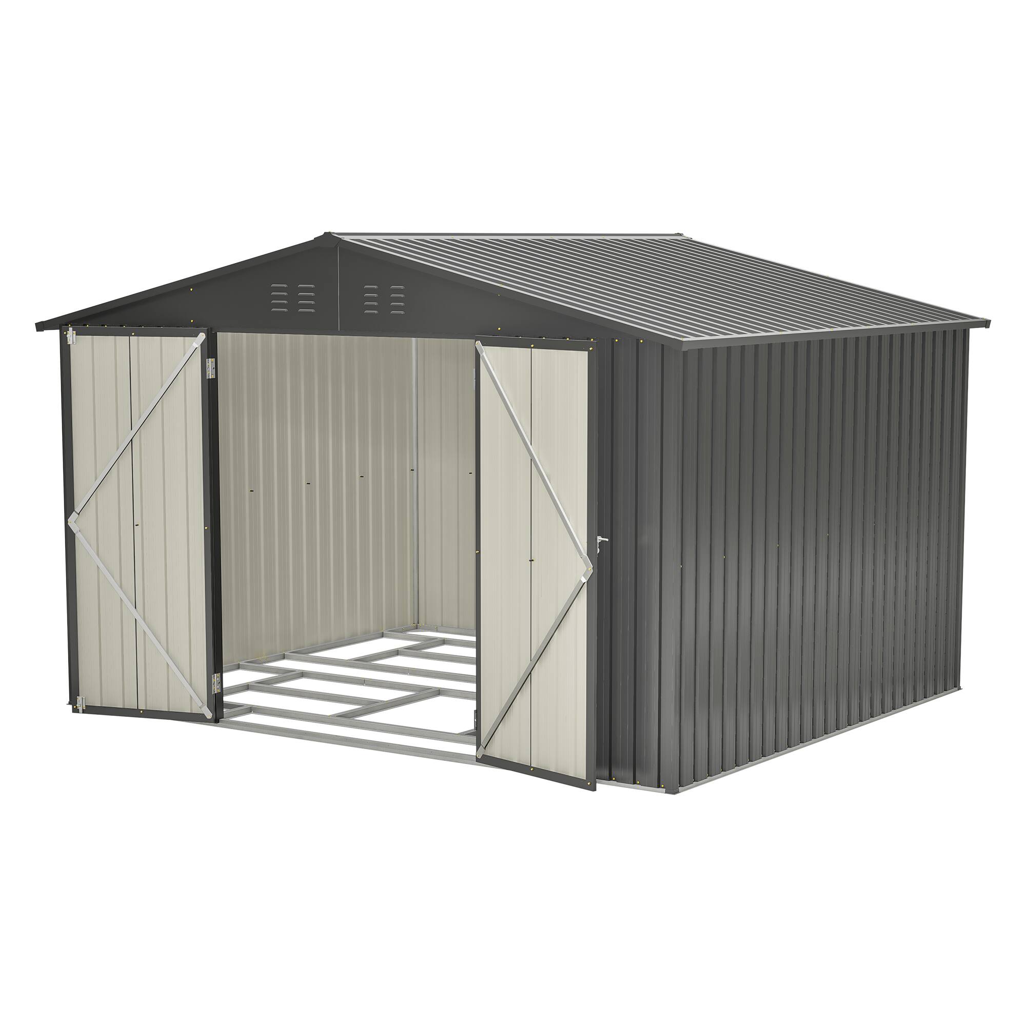 Alt View 5. Lirago - 10x8 FT Outdoor Storage Shed All-Weather Metal Shed with Lockable Doors - Black.