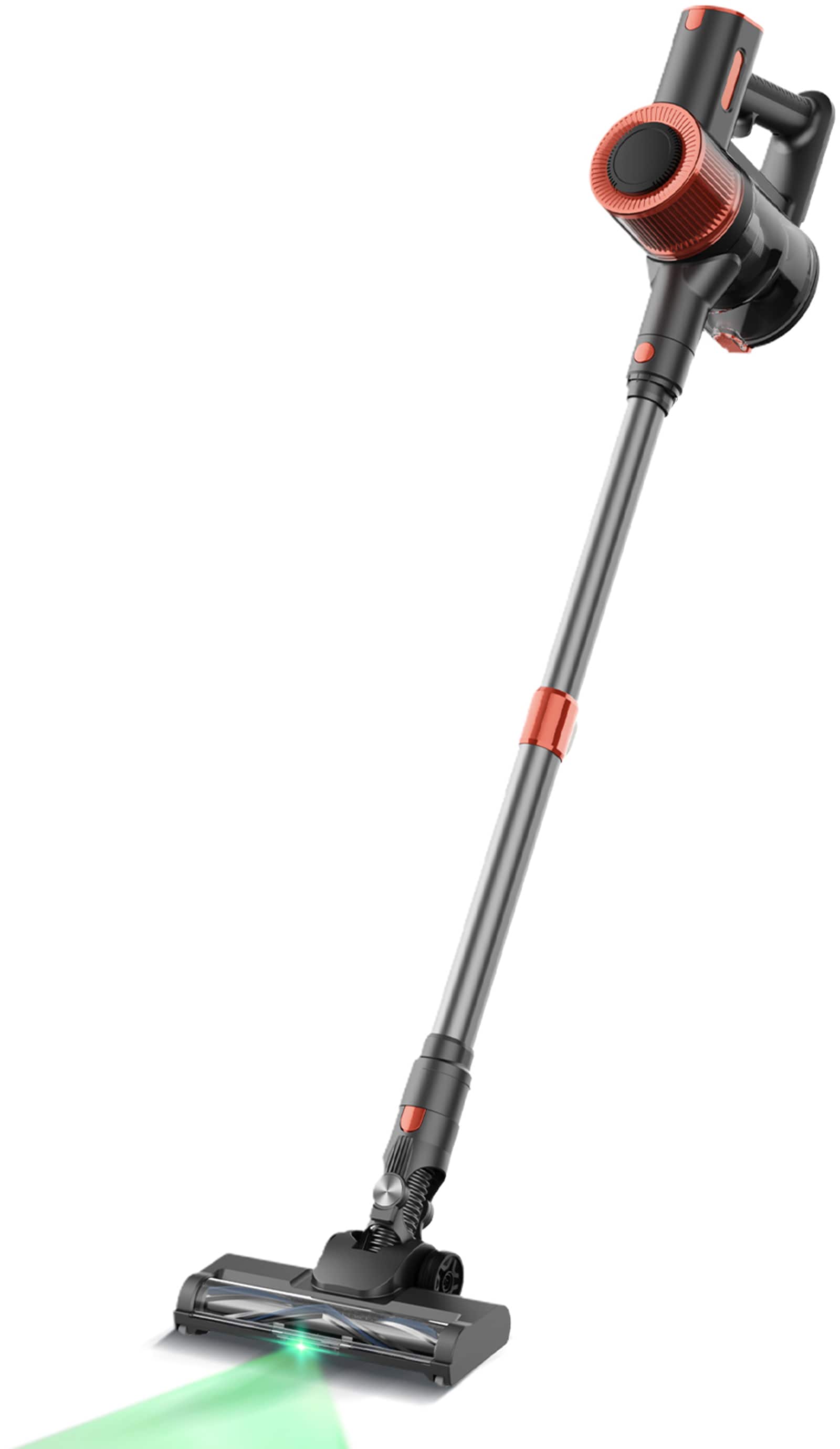 Angle. JIGOO - C200 Cordless Vacuum Cleaner with 350W Motor & 23KPa Suction, Lightweight Stick Vac for Carpet, Hard Floor, Pet Hair - Gray/Red.
