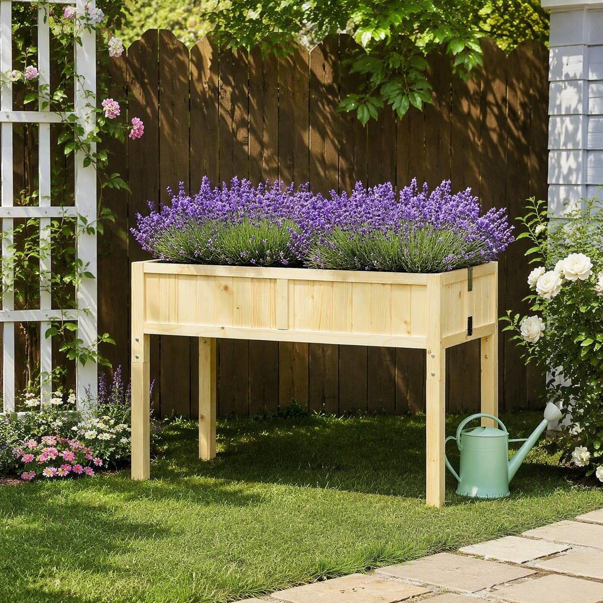 Alt View 2. RYHNUYNE - Elevated Wooden Raised Garden Bed with Folding Fir Wood Planter Box for Patio, Balcony, and Outdoor Use - Natural.