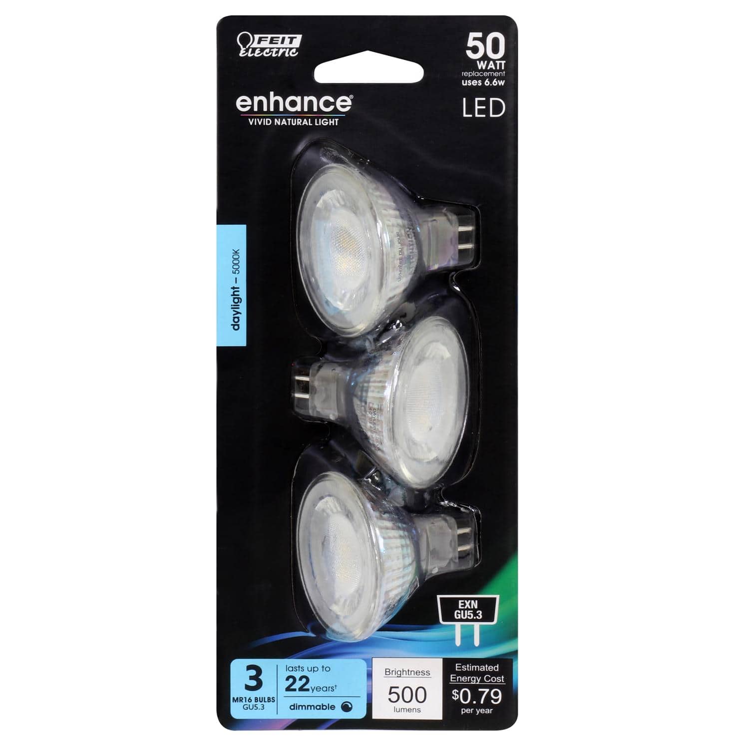 FEIT ELECTRIC - Feit Enhance MR16 GU5.3 LED Bulb Daylight 50 Watt Equivalence 3 pk