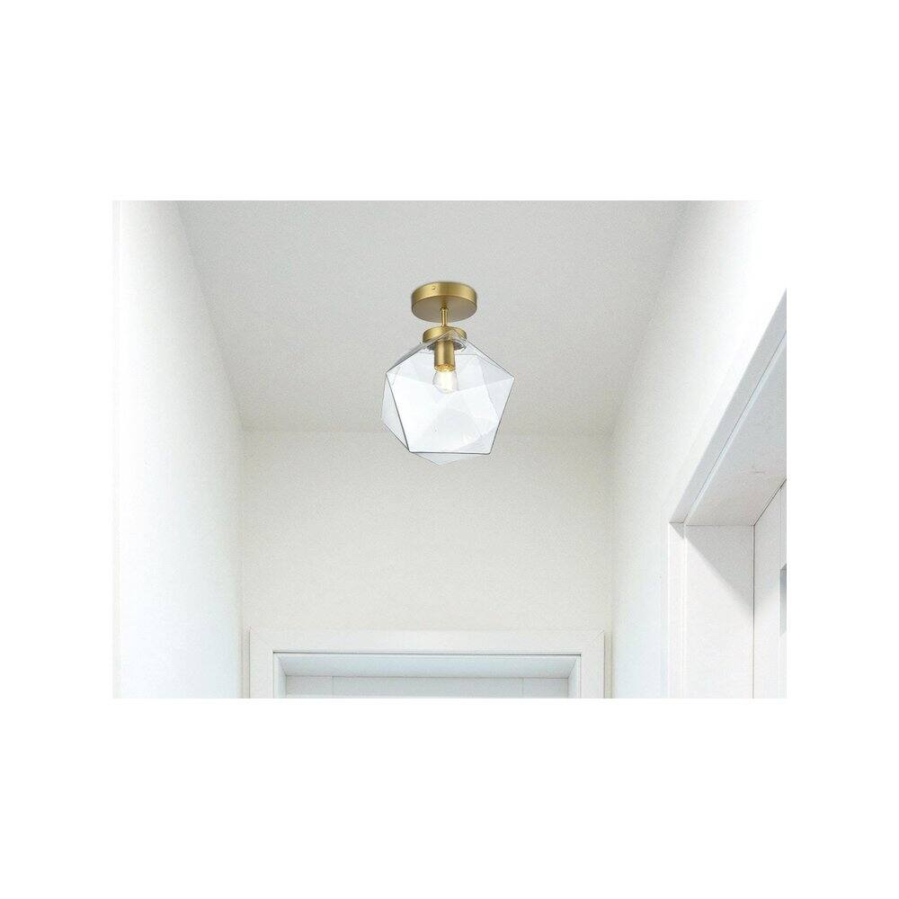 Alt View 5. Living District - Lawrence 10 Inch Flush Mount Ceiling Light Clear Shade in Satin Gold - Satin Gold And Clear.