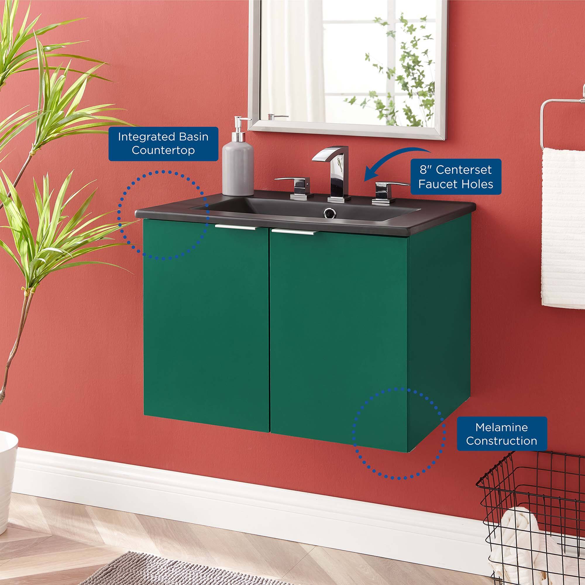 Integrated Basin Countertop  
8" Centerset Faucet Holes  
Melamine Construction