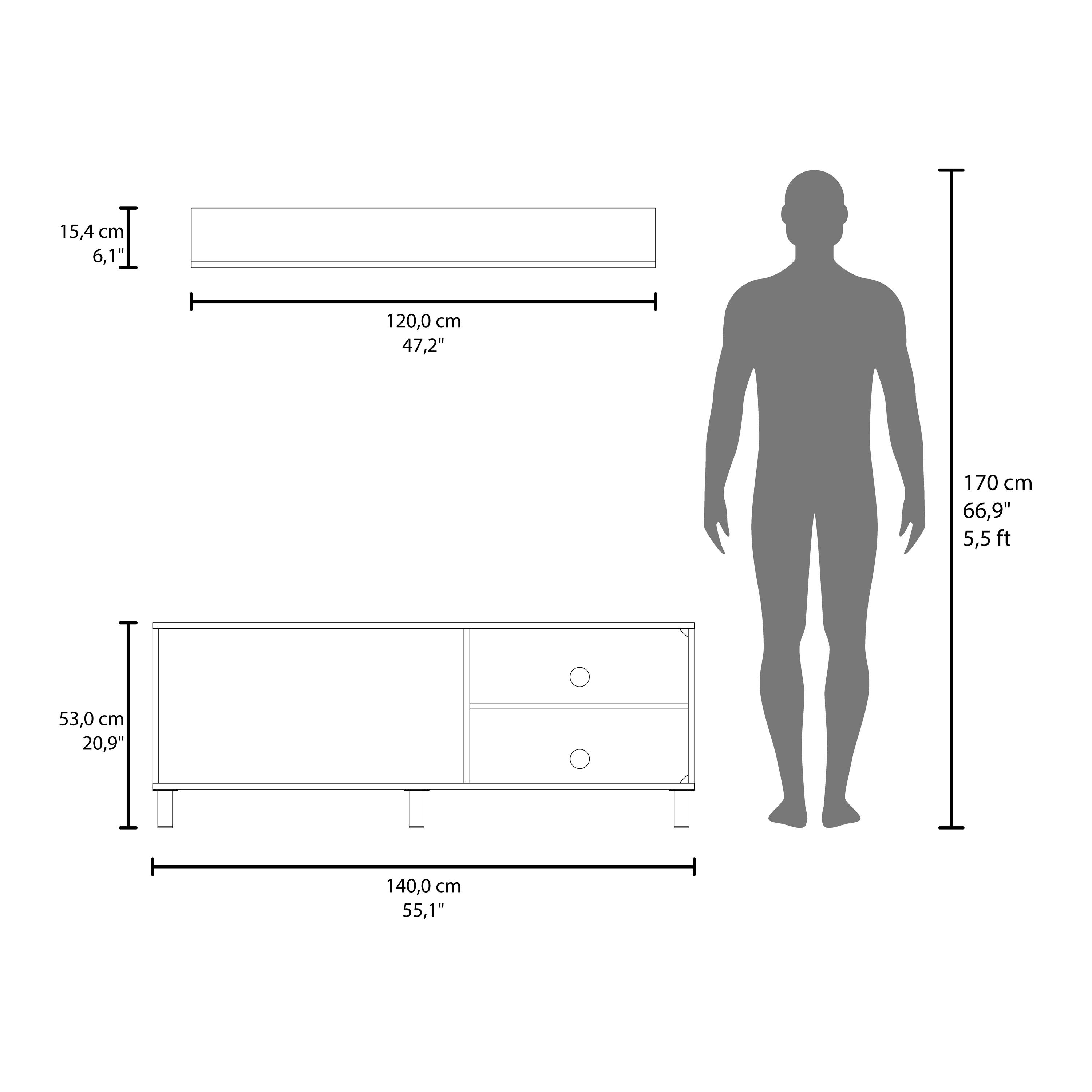 15,4 cm 6,1"  
120,0 cm 47,2"  
170 cm 66,9" 5,5 ft  
53,0 cm 20,9"  
140,0 cm 55,1"