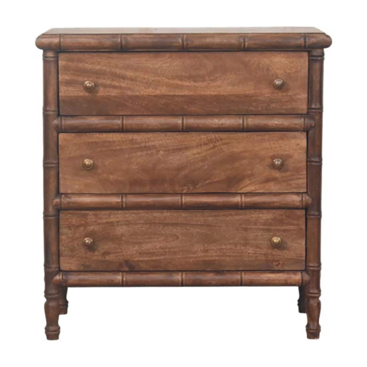 Artisan Furniture - Solid Wood Bamboo Carved 3-Drawer Chest - Brown