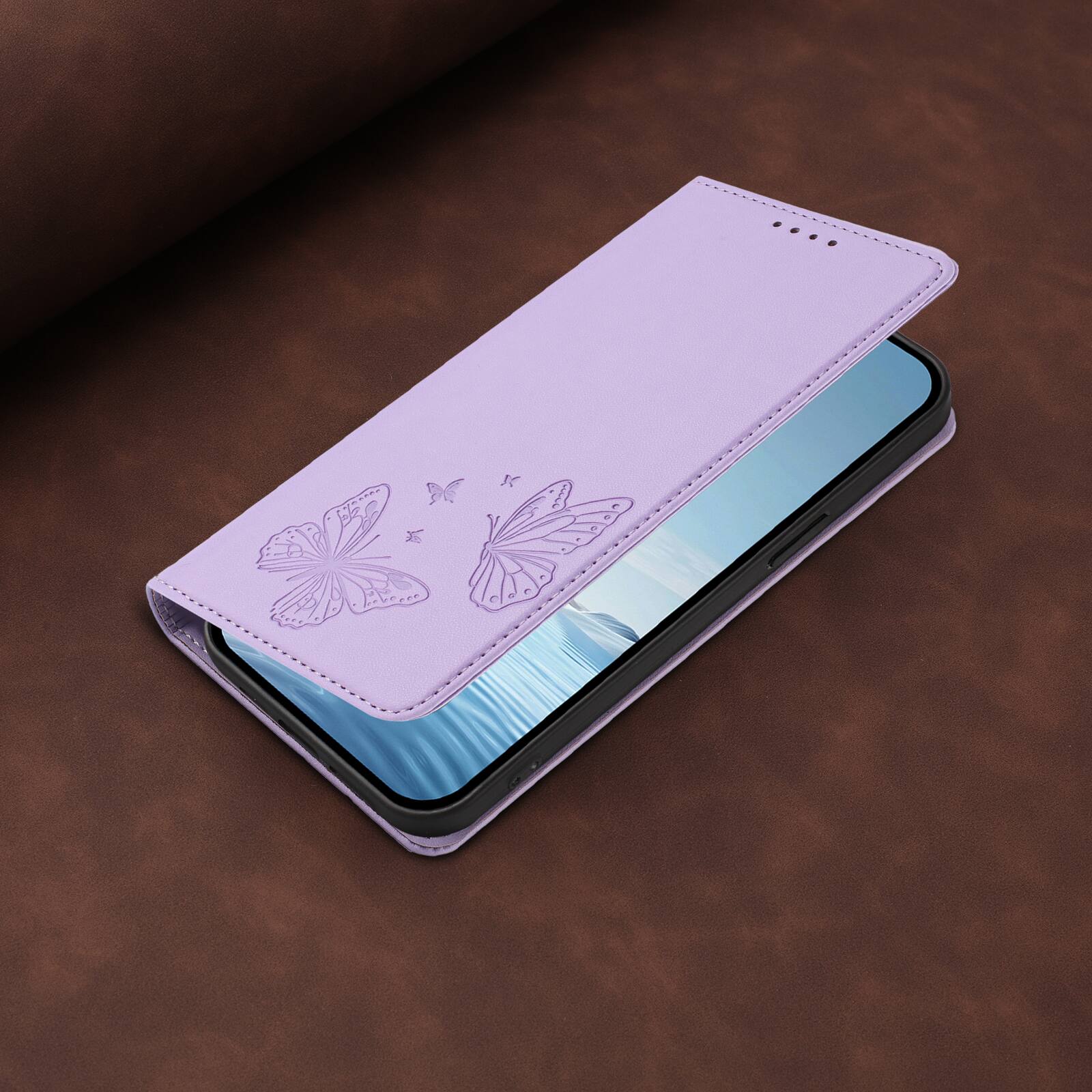Alt View 6. Dteck - For Motorola Moto G Play (2026) Butterfly Embossed PU Leather RFID Blocking Flip Kickstand Wallet Case with Card Slots - Purple.