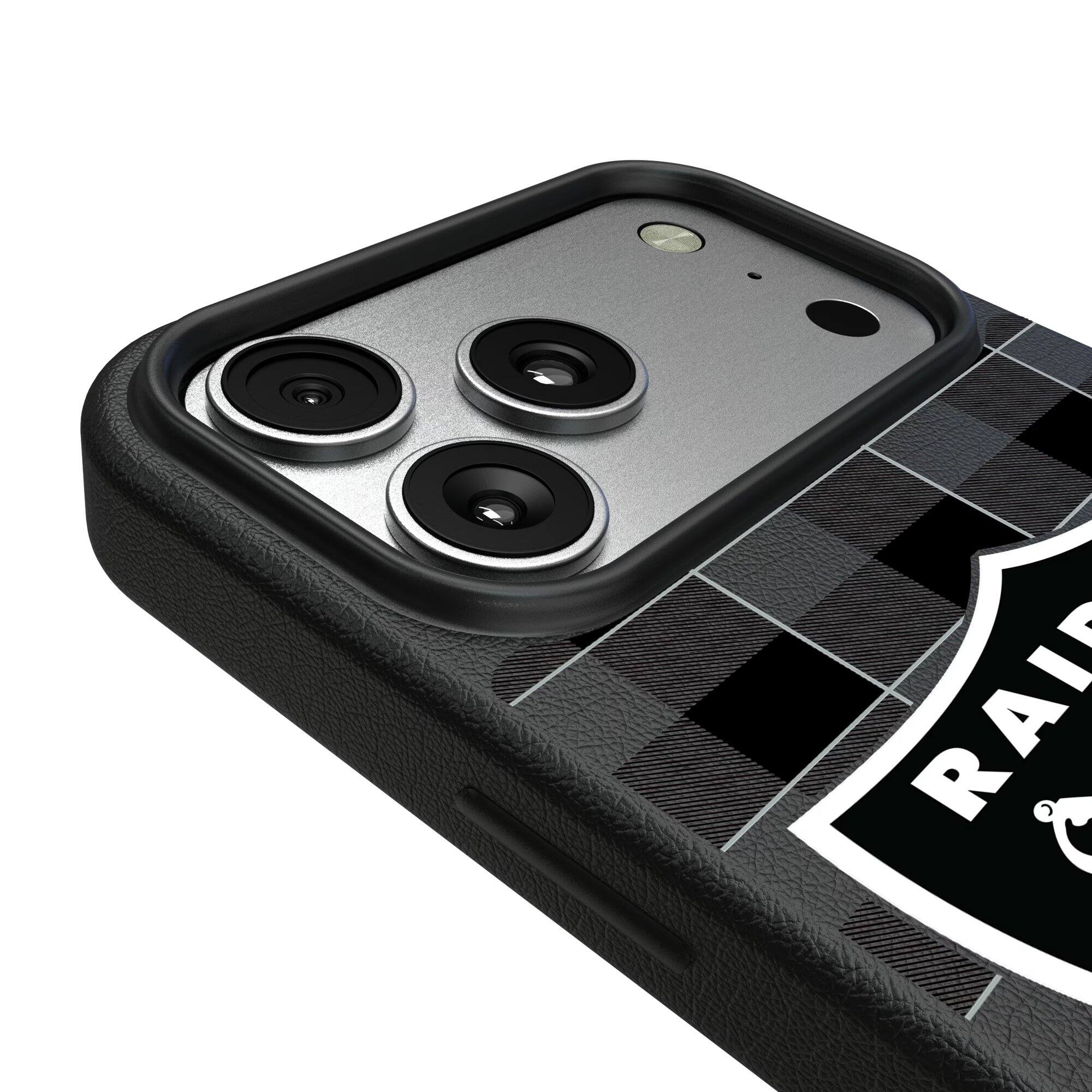 Alt View 2. Keyscaper - Las Vegas Raiders Plaid Magnetic Bump iPhone Case - 17 Pro Max - Black.