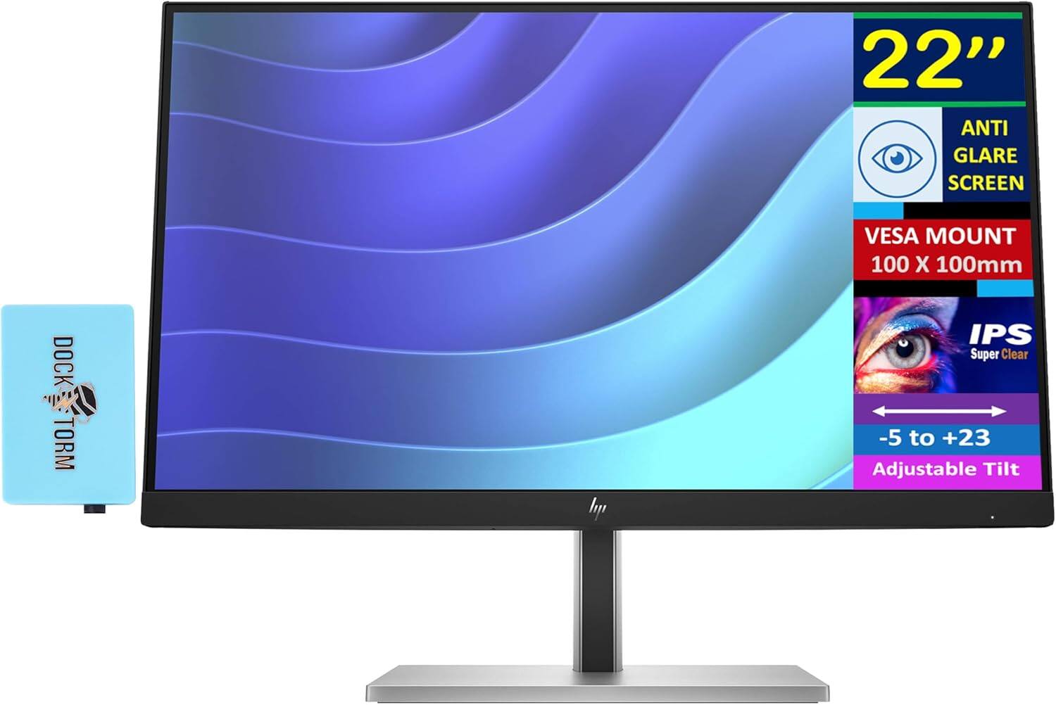 HP - E22 G5 22" FHD IPS Monitor, Anti-Glare, Flicker Free, Displayport, HDMI & DKZ Hub, (6N4E8AA#ABA) - Black/Silver