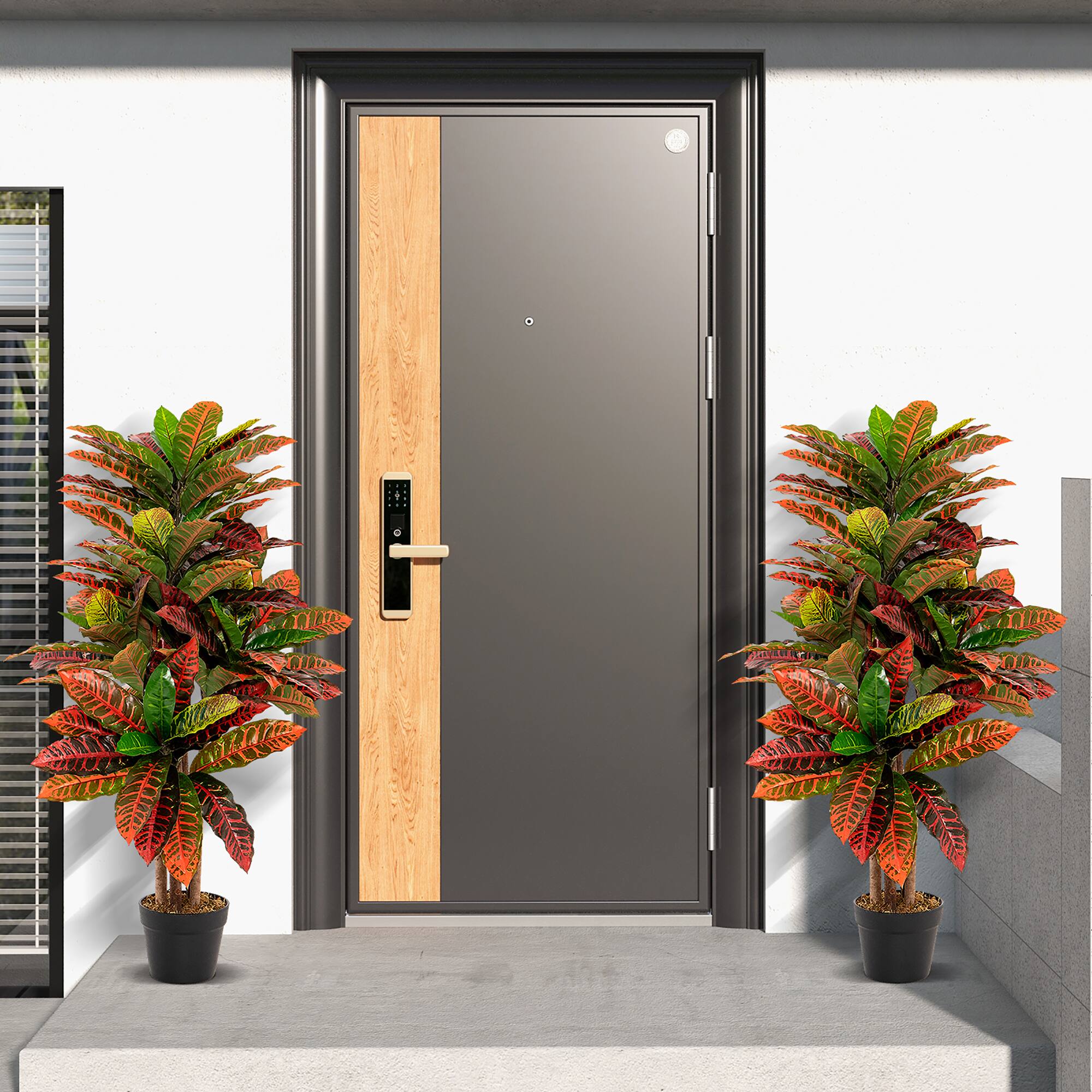 Alt View 1. Gymax - Gymax 40'' Tall Artificial Croton Plant w/ Colorful Variegated Leaves & Natural Wood Trunks - Green, Red, Yellow, Black.