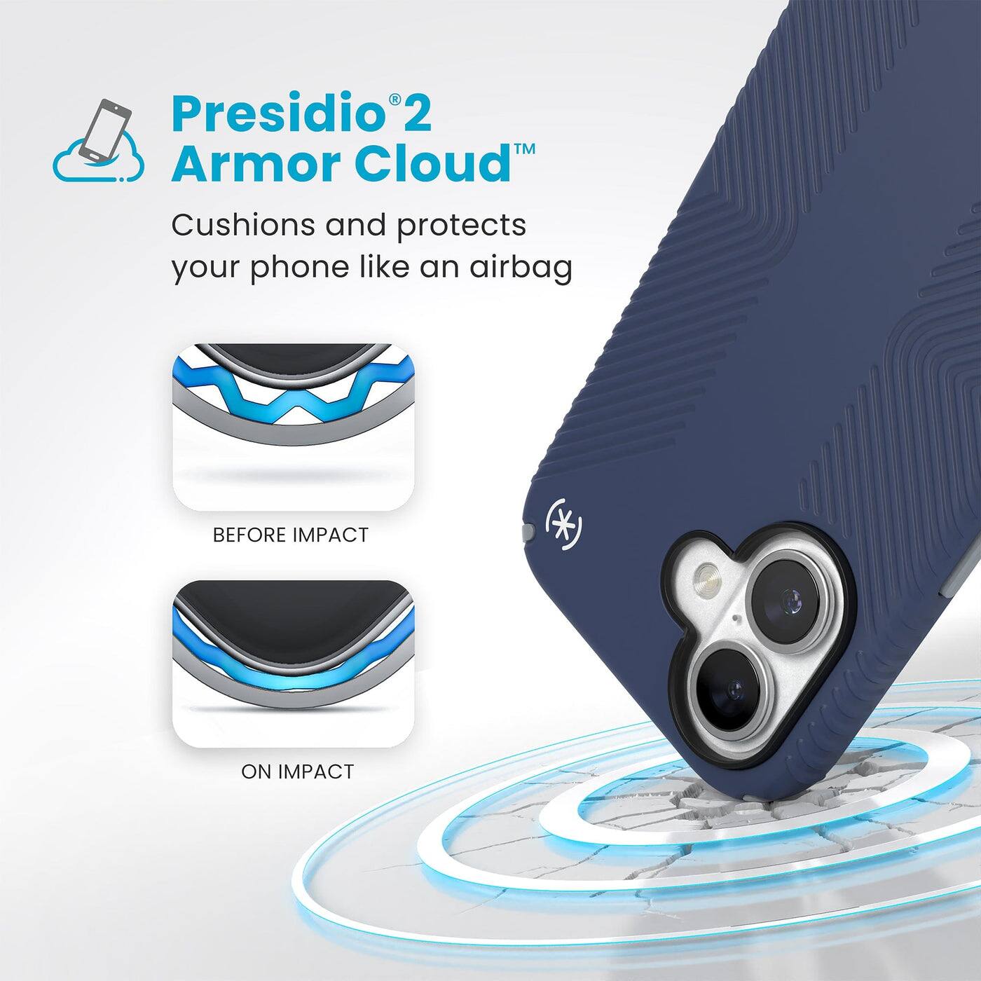 Presidio 2 Armor Cloud™  
Cushions and protects your phone like an airbag  

BEFORE IMPACT  
ON IMPACT