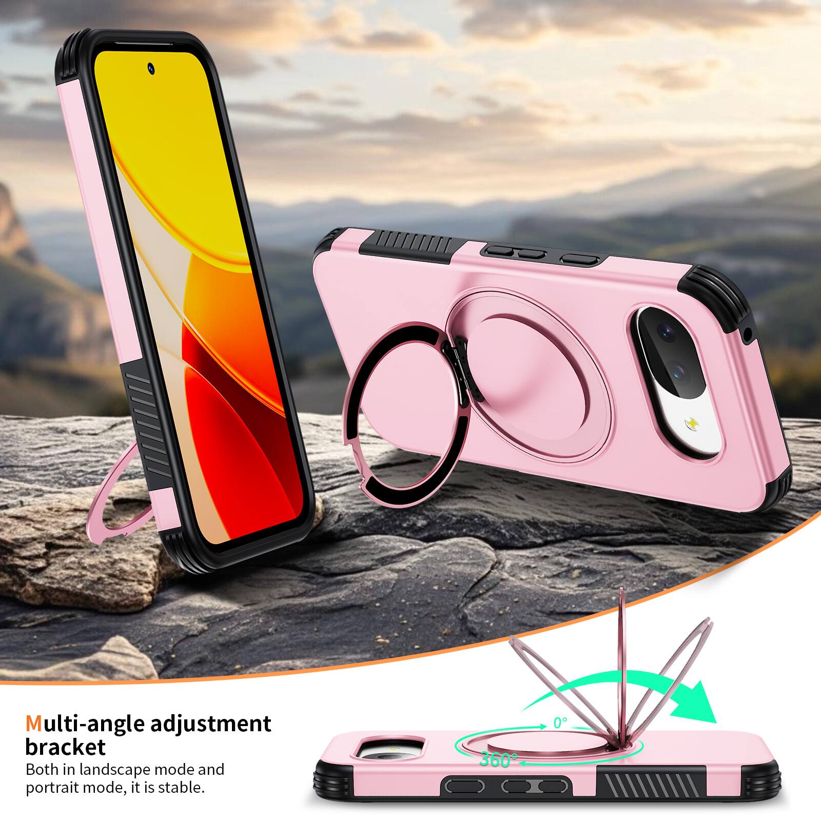 Multi-angle adjustment bracket  
Both in landscape mode and portrait mode, it is stable.  
360°