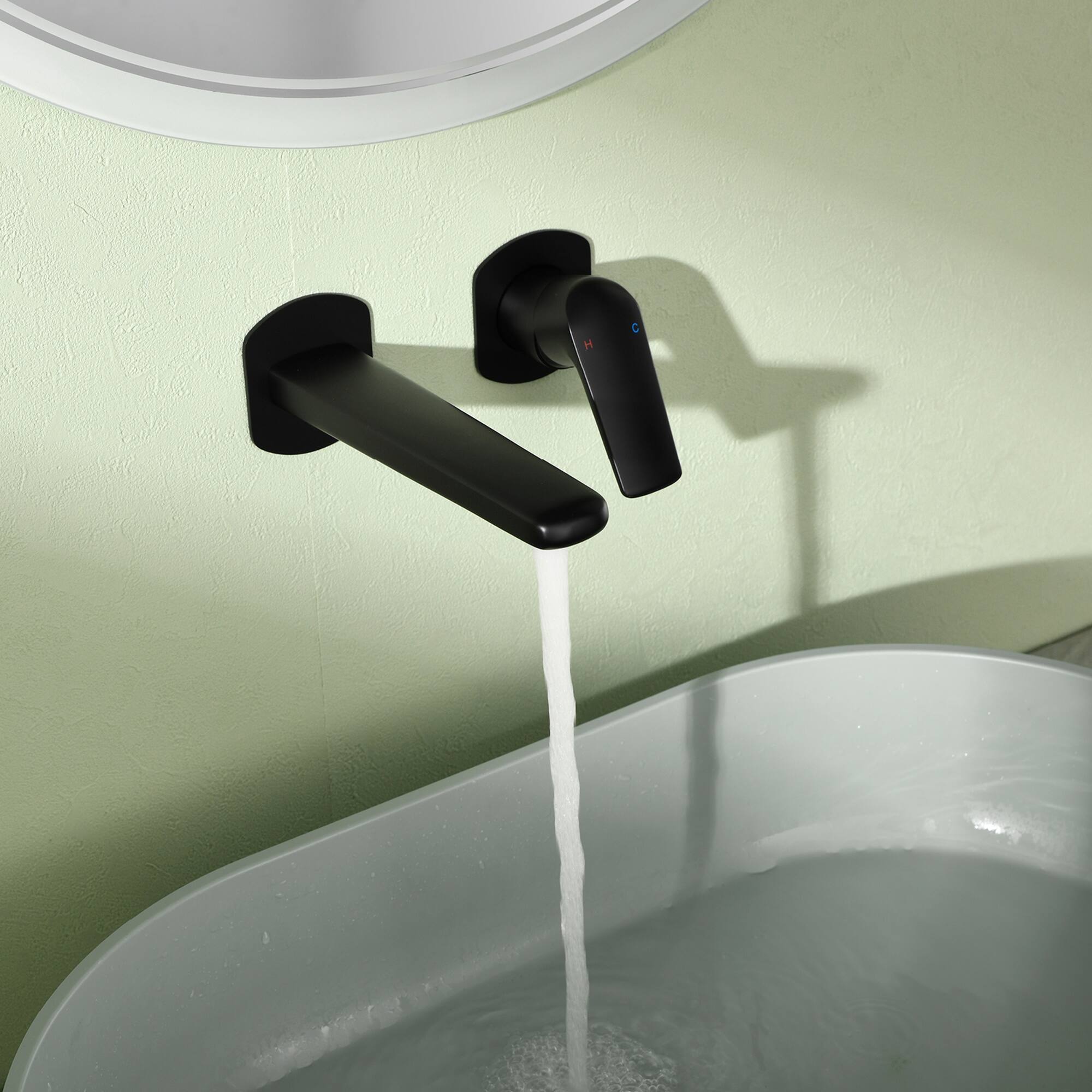 Alt View 3. Boyel Living - Matte Black Wall Mounted Bathroom Faucet Solid Brass Single Handle - Matte Black.