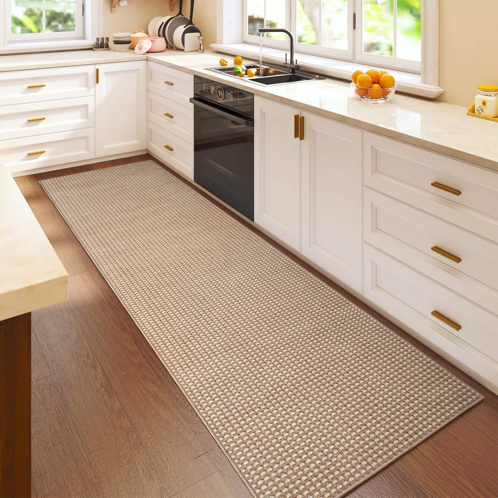 Fabibe - 2x6 Ft Boho Kitchen Runner Rugs Mat Non Slip Woven Runners For Hallways Washable Soft unique - Brown-6' x 9'