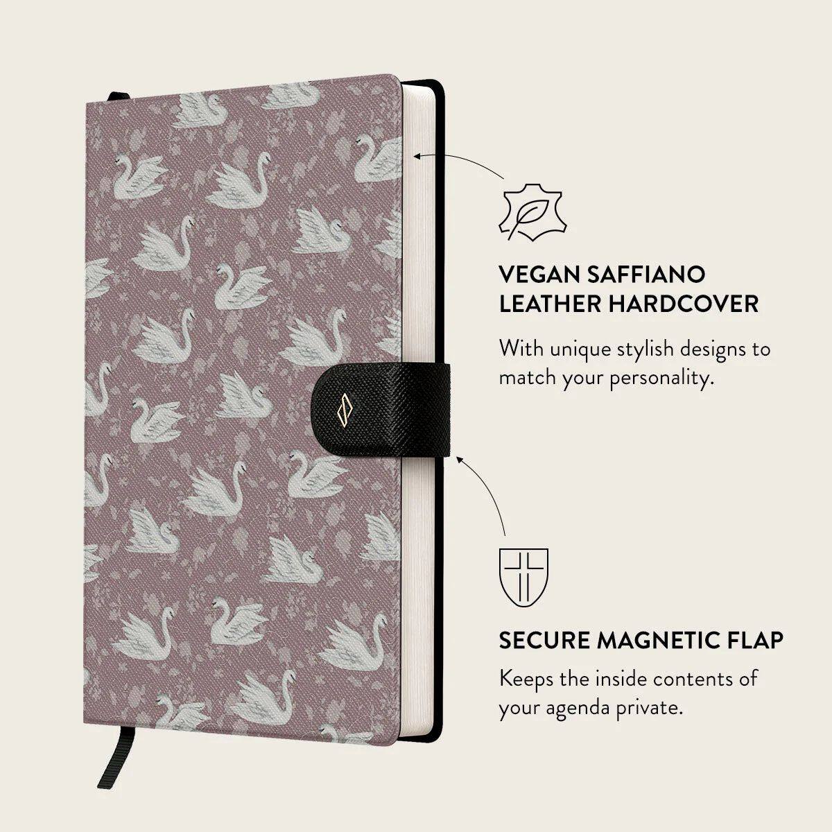 VEGAN SAFFIANO LEATHER HARDCOVER

With unique stylish designs to match your personality.

SECURE MAGNETIC FLAP

Keeps the inside contents of your agenda private.