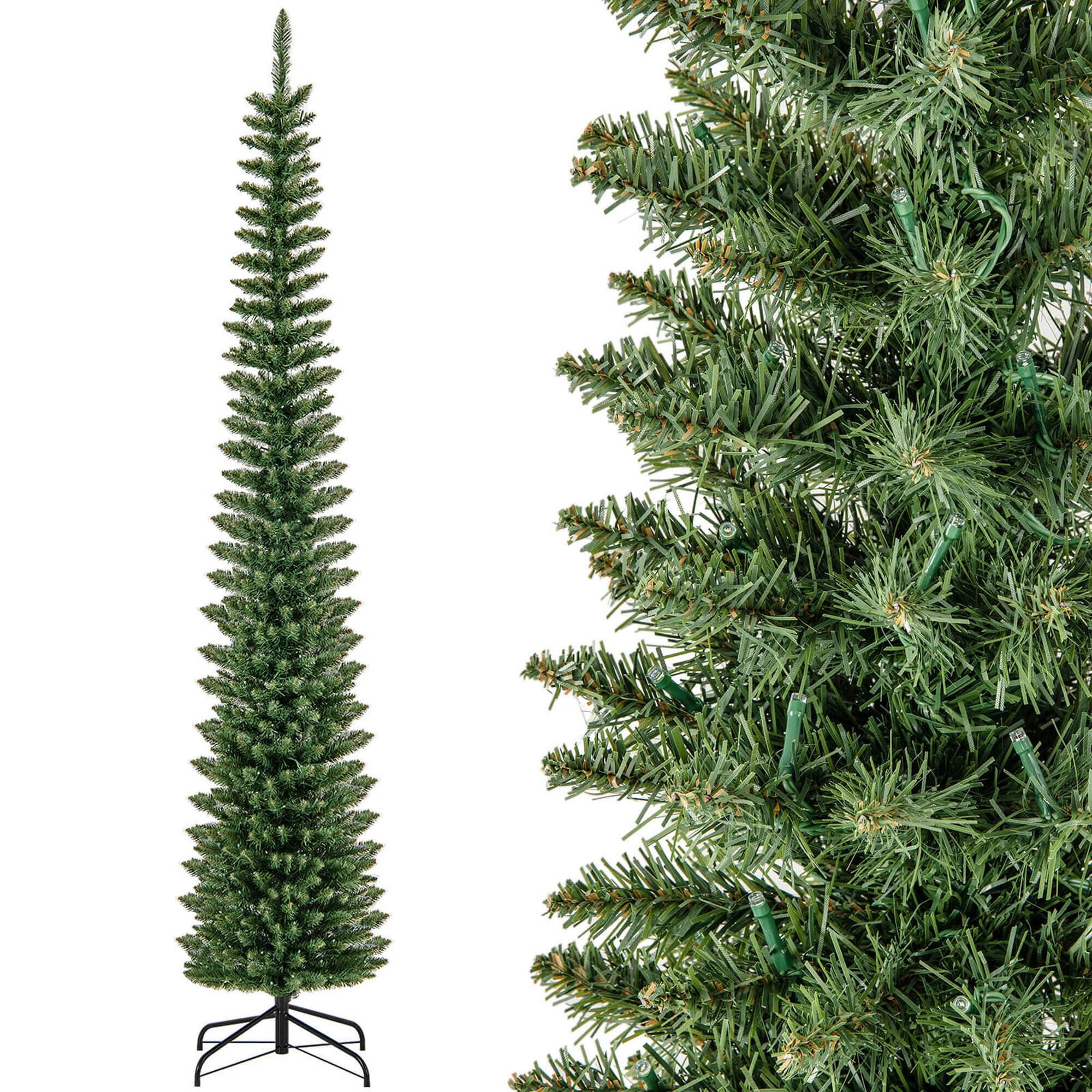 Alt View 9. Costway - Costway 8 FT Pre-Lit Pencil Christmas Tree with 300 LED Lights & 591 Branch Tips Party - Green.