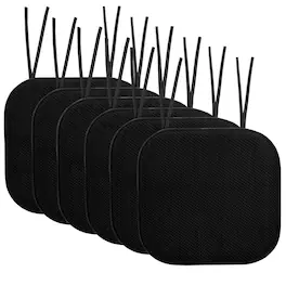 Sweet Home Collection - Honeycomb Memory Foam Non-Slip 16" x 16" Chair Cushion Pad with Ties, 6-Pack - Black
