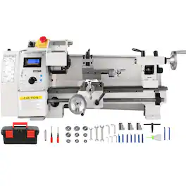 VEVOR - Compact Metal Lathe, 8"x14", Adjustable Speed 2250 RPM, 650W Power, Precision Engineering Lathe for Metalworking - White