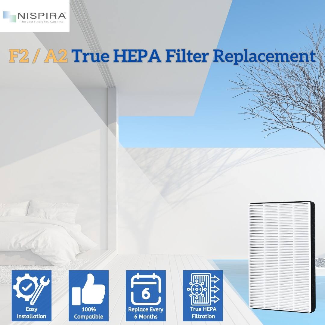 NISPIRA  
The Best Filters You Can Find

F2 / A2 True HEPA Filter Replacement

- Easy Installation
- 100% Compatible
- Replace Every 6 Months
- True HEPA Filtration