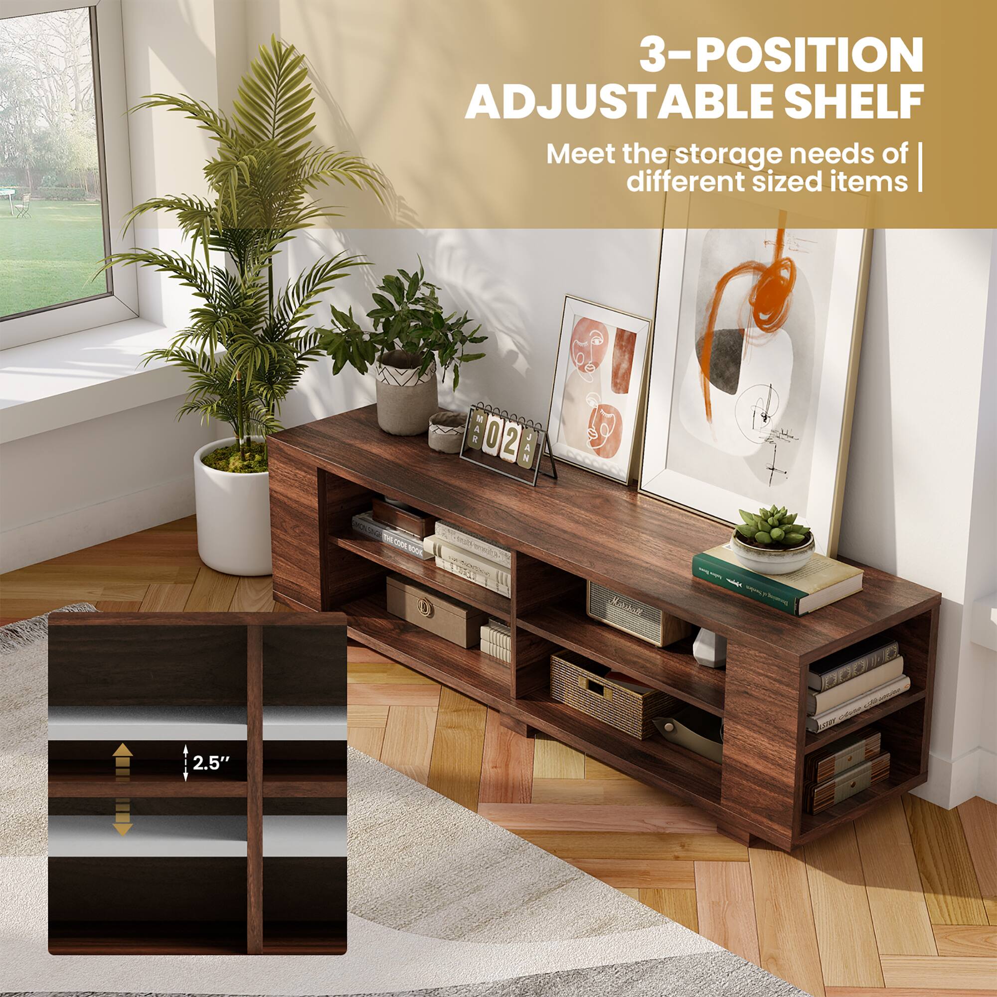 3-Position Adjustable Shelf: Meet the storage needs of different sized items.