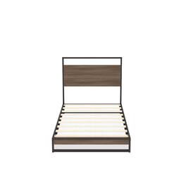 East West Furniture - Wilson Metal Platform Bed with 4 Metal Legs - Lavish Bed in Powder Coating Color and Weathered Wood Laminate - Black