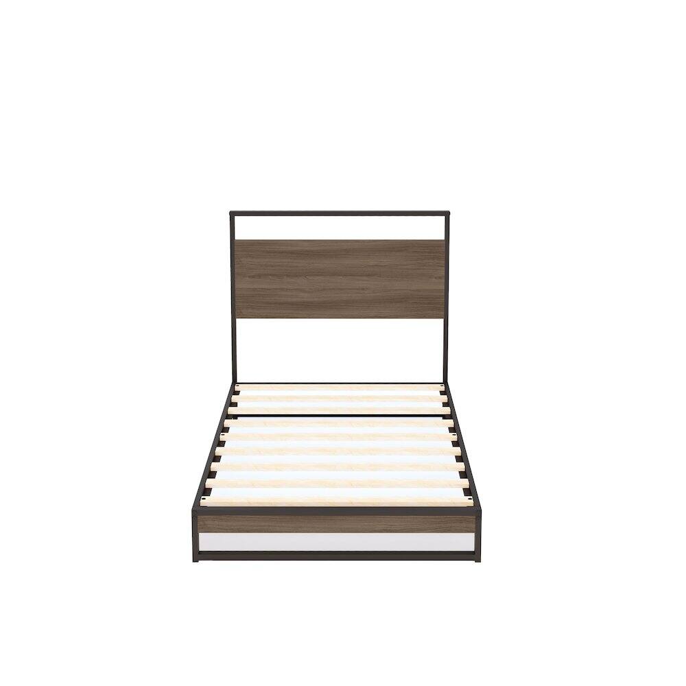 Front. East West Furniture - Wilson Metal Platform Bed with 4 Metal Legs - Lavish Bed in Powder Coating Black Color and Weathered Wood Laminate - Black.