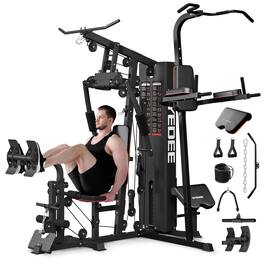 Syedee - Home Gym Station, Workout Station With 150LBS Weight Stack, Home Gym Equipment With Power Tower for All Body Training - Black