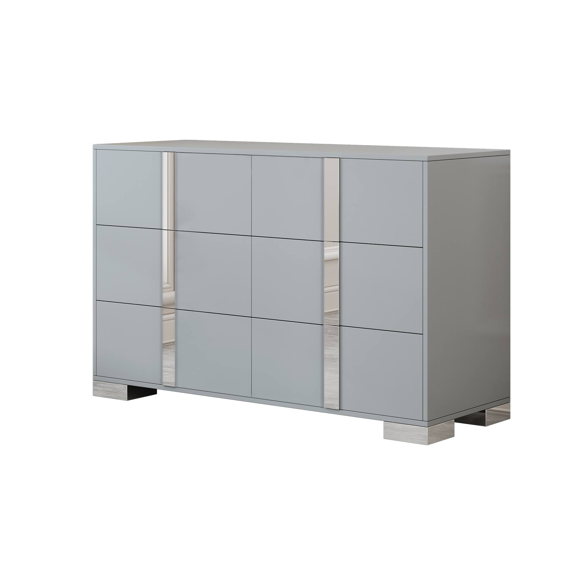 Front. Spaco - Spaco Mirrored Storage Cabinet Dresser with 6 Drawers for Bedroom,Elegant Modern Dresser with Metal Foot,Living Room - Gray.