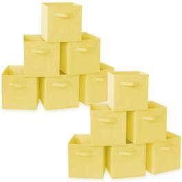 Casafield - (Set of 12) Collapsible Fabric Cubes - Storage Bins - Yellow