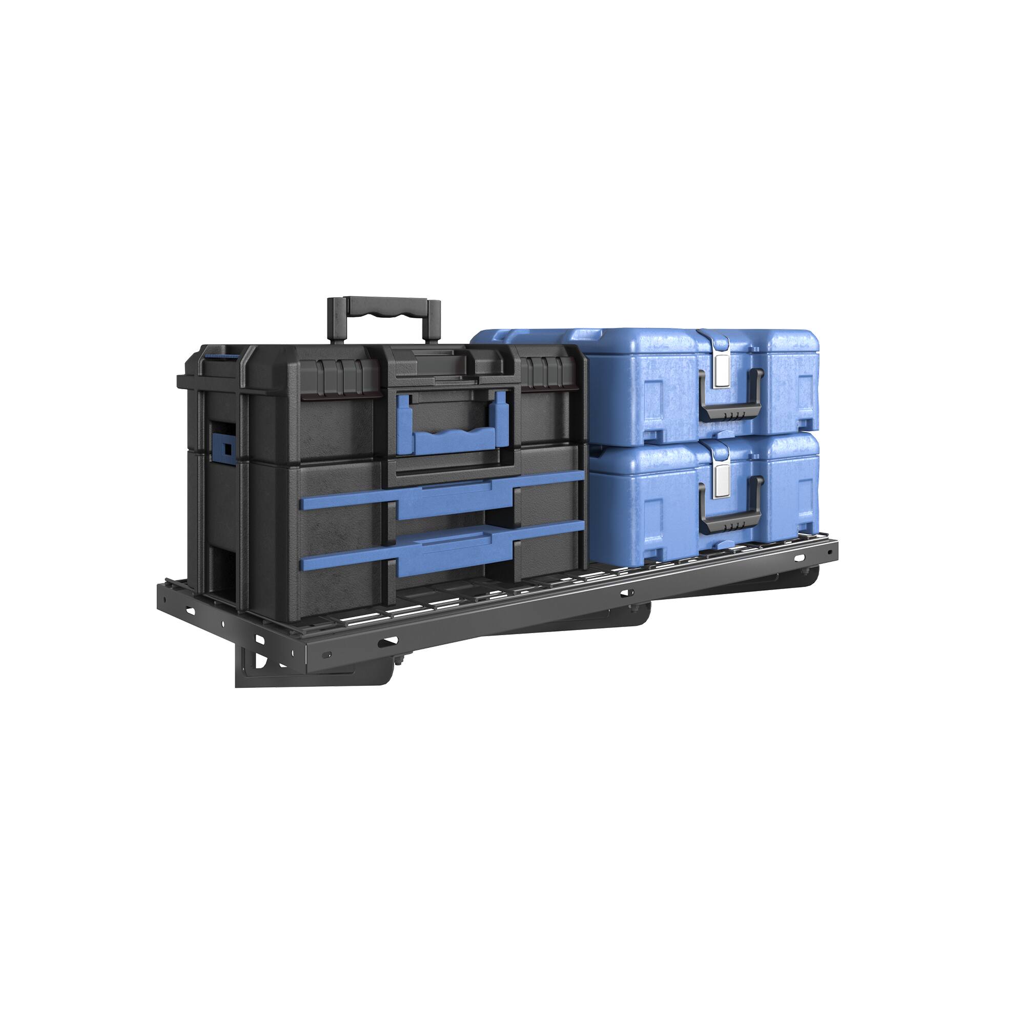 Angle. Fleximounts - 40 in. x 16 in. Heavy Duty Steel Garage Wall Shelf with Brackets - Black.