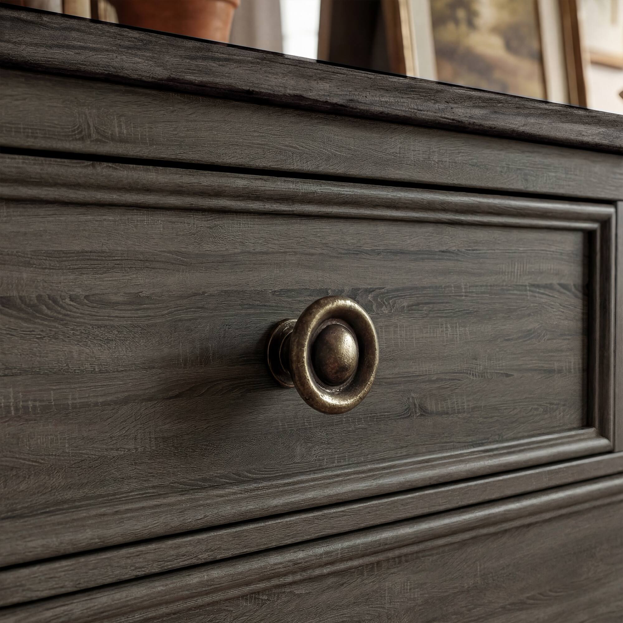 Alt View 4. FUFU&GAGA - Classic 9-Drawer Dresser Chest-Large Bedroom Storage Tower with 3 Small & 6 Large Drawers Clothes Organizer for Bedroom - Distressed gray.