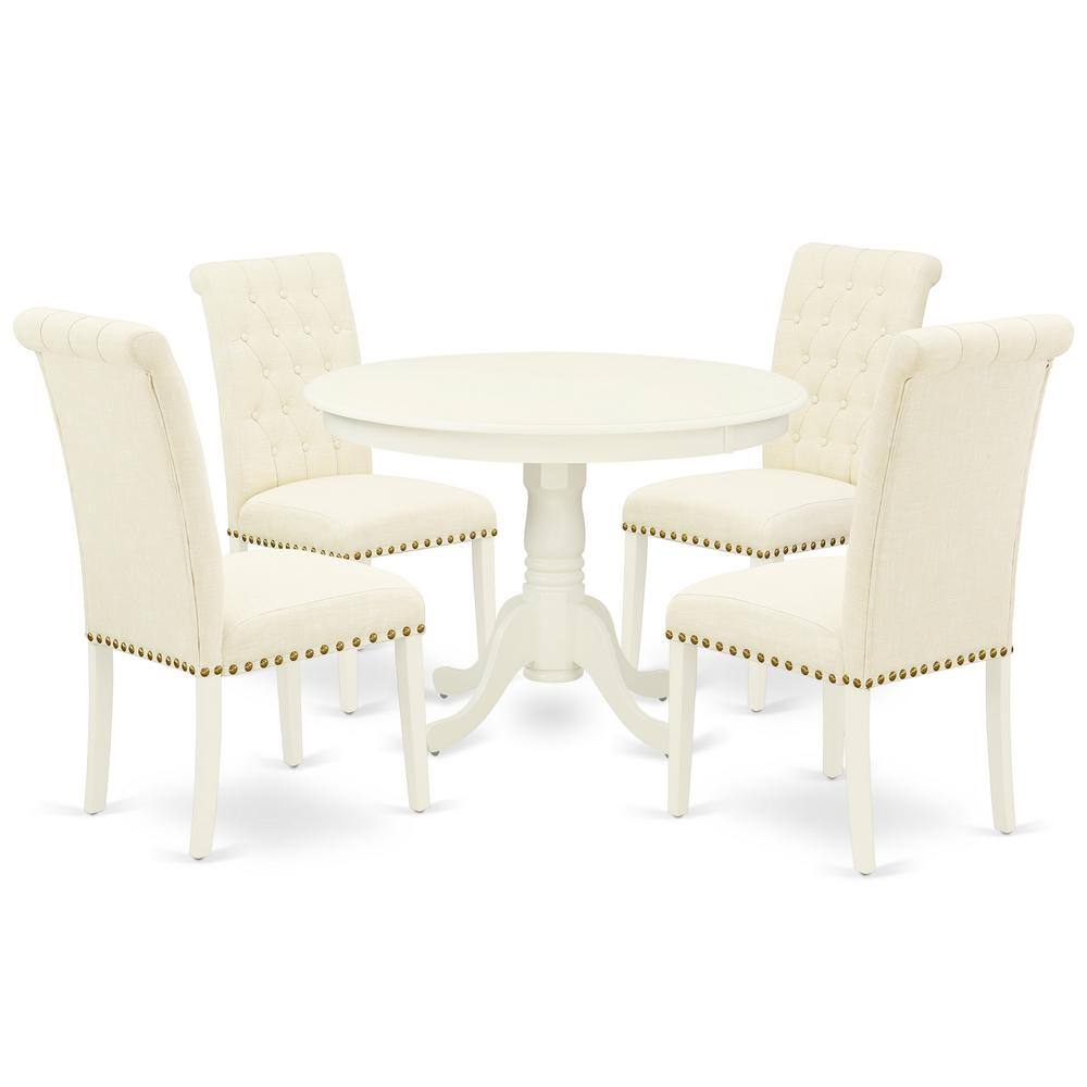 Back. East West Furniture - Dining Room Set Linen White - Brown.