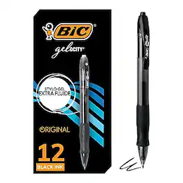 BIC - Gel-ocity Original Retractable Gel Pens, Medium Point, 0.7mm, Dozen - Black Ink