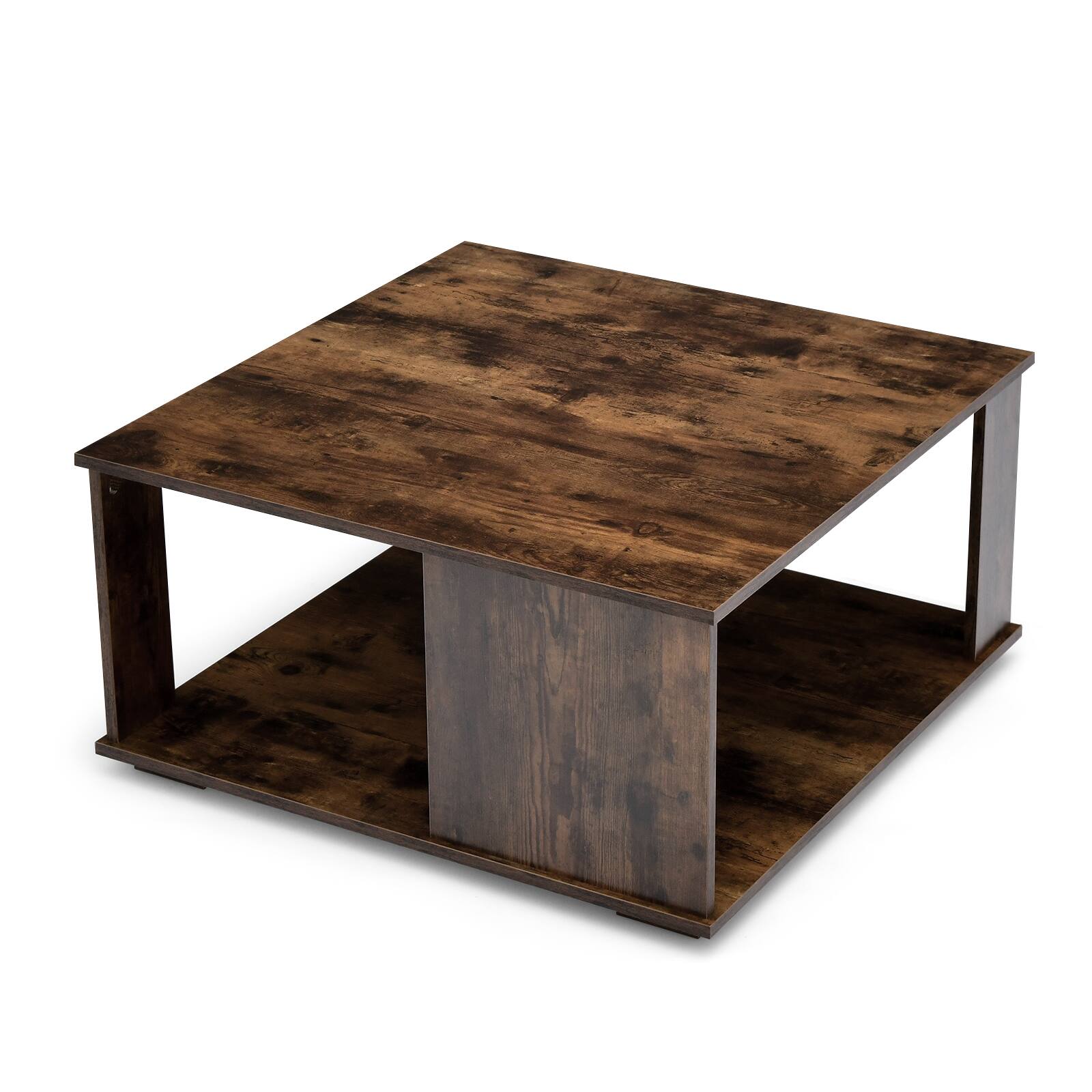 Costway - 2-Tier Square Coffee Table W/Storage Industrial Center Table for Living Room - Brown