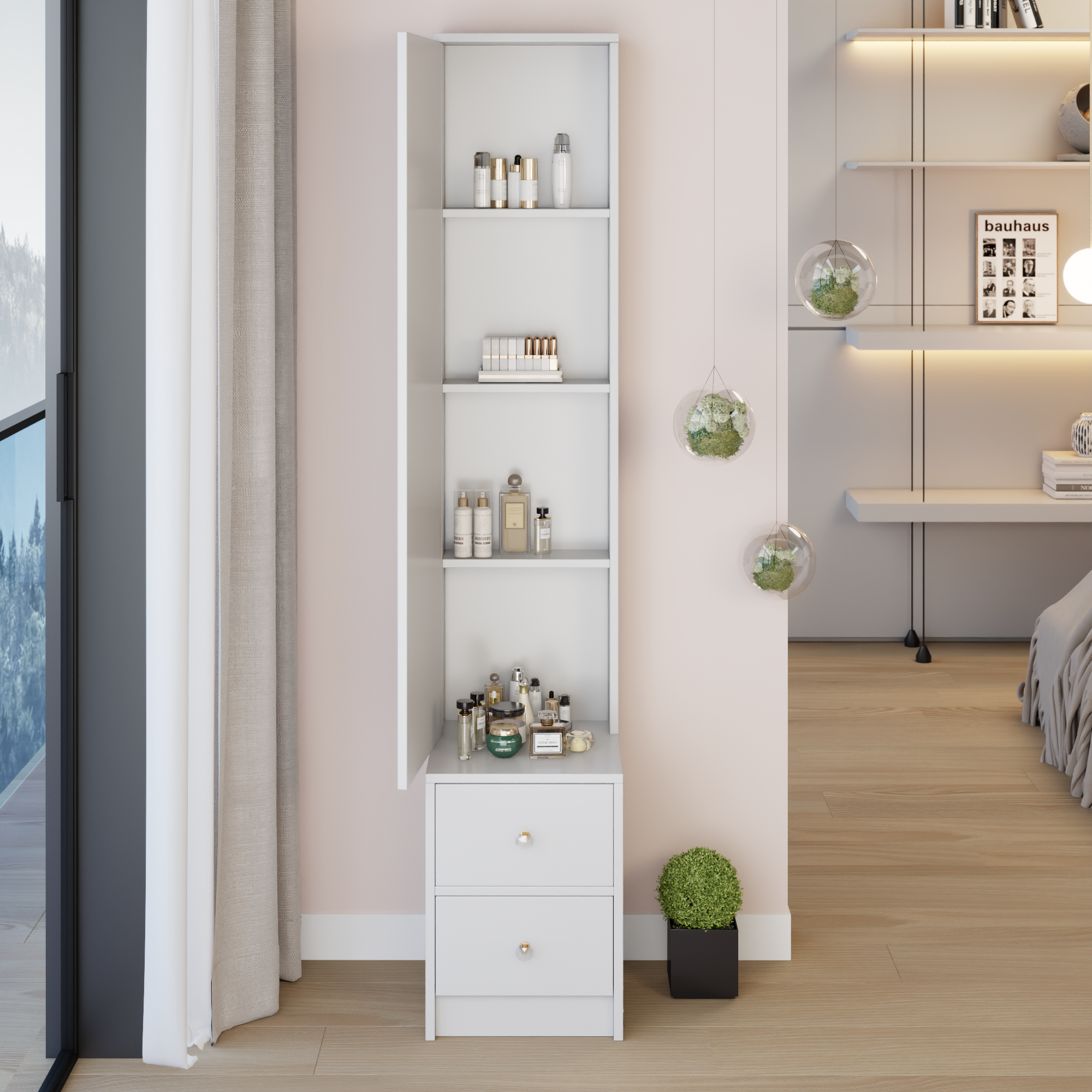 Left. APRILSOUL - Simple Stylish Dressing Mirror Cabinet Extra Large Mirror High Capacity Storage Use Alone or In Conjunction With Vanity - White.