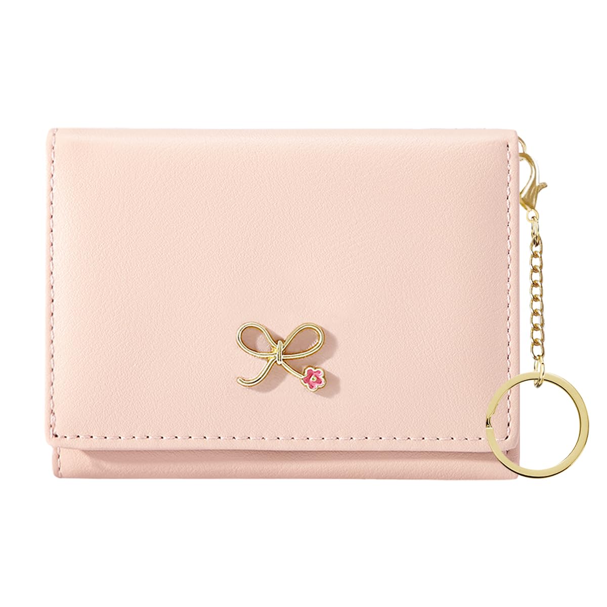 Jadie Link - Cute Coquette Bow Wallet Key-chain Aesthetic Card Holder Window Women 367pink Material Soft delicate leather material - 271PINK