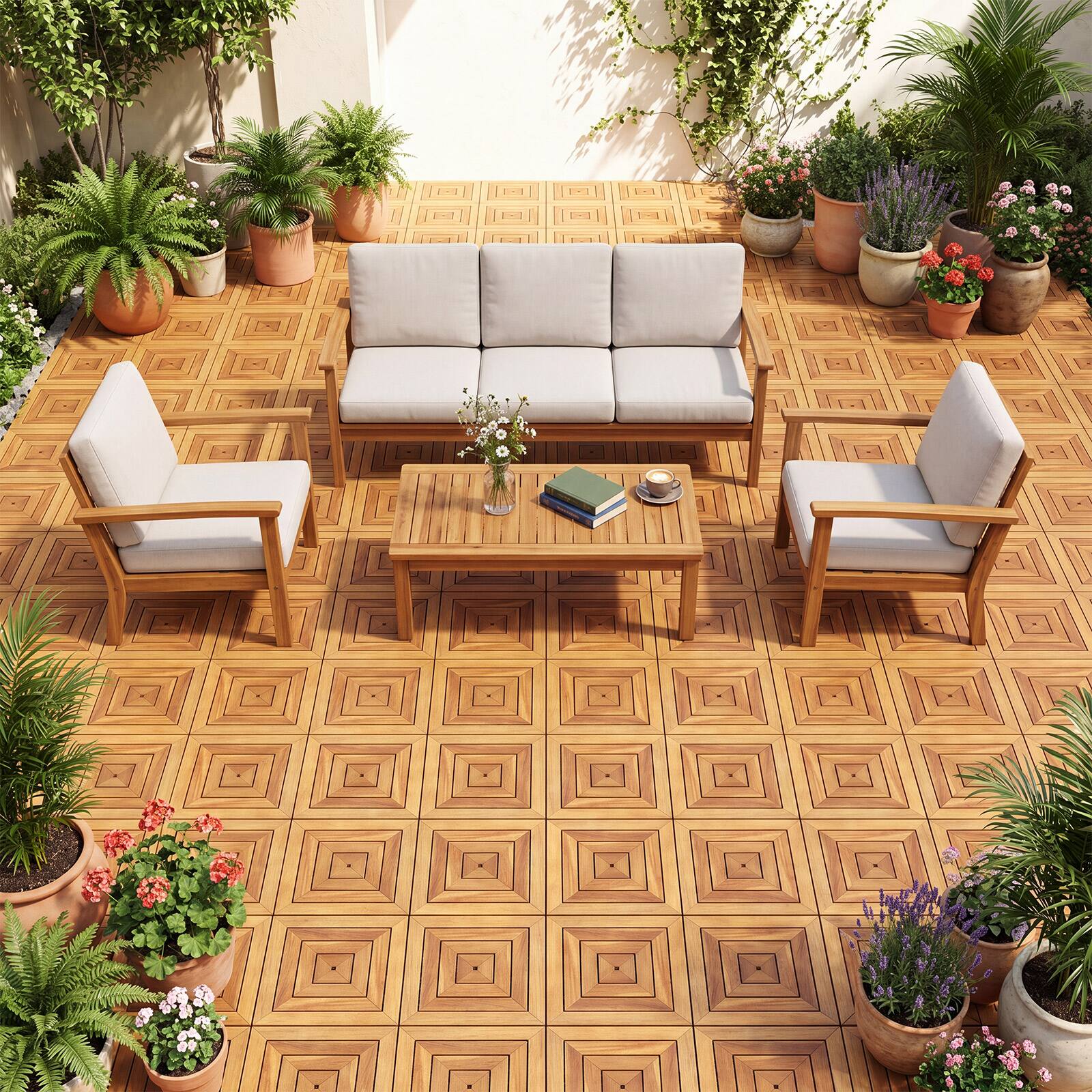 Alt View 4. Costway - Costway 12" x 12" Acacia Wood Interlocking Deck Tiles,24 PCS Waterproof Flooring Tiles - Natural.