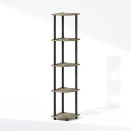 Furinno - TURN-N-TUBE 5-Tier Shelving Unit, Corner Shelf, Corner Display Rack, for Organization and Storage - Grey Oak/Black